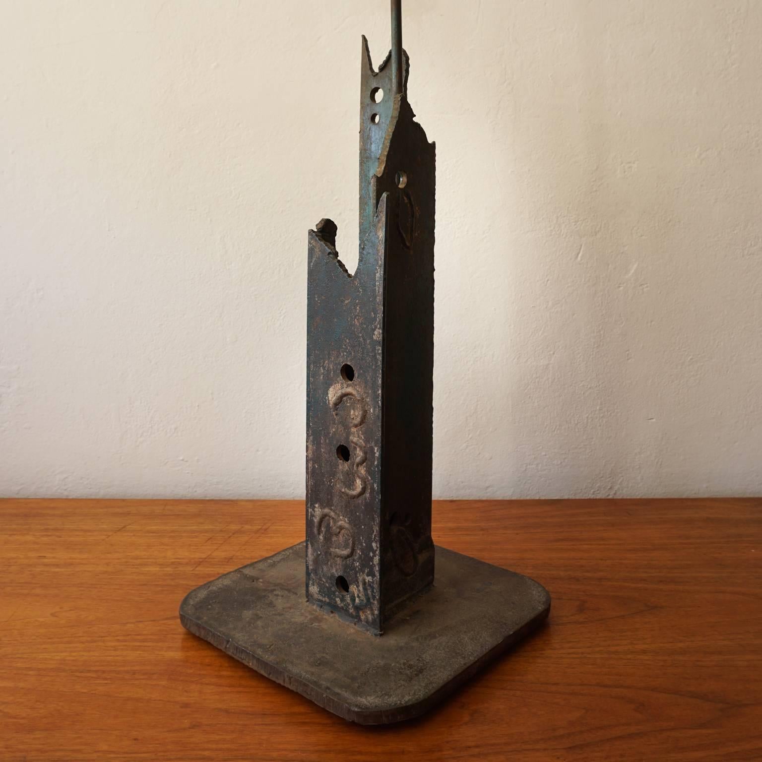 American 1960s Torch Cut Steel Brutalist Lamps For Sale