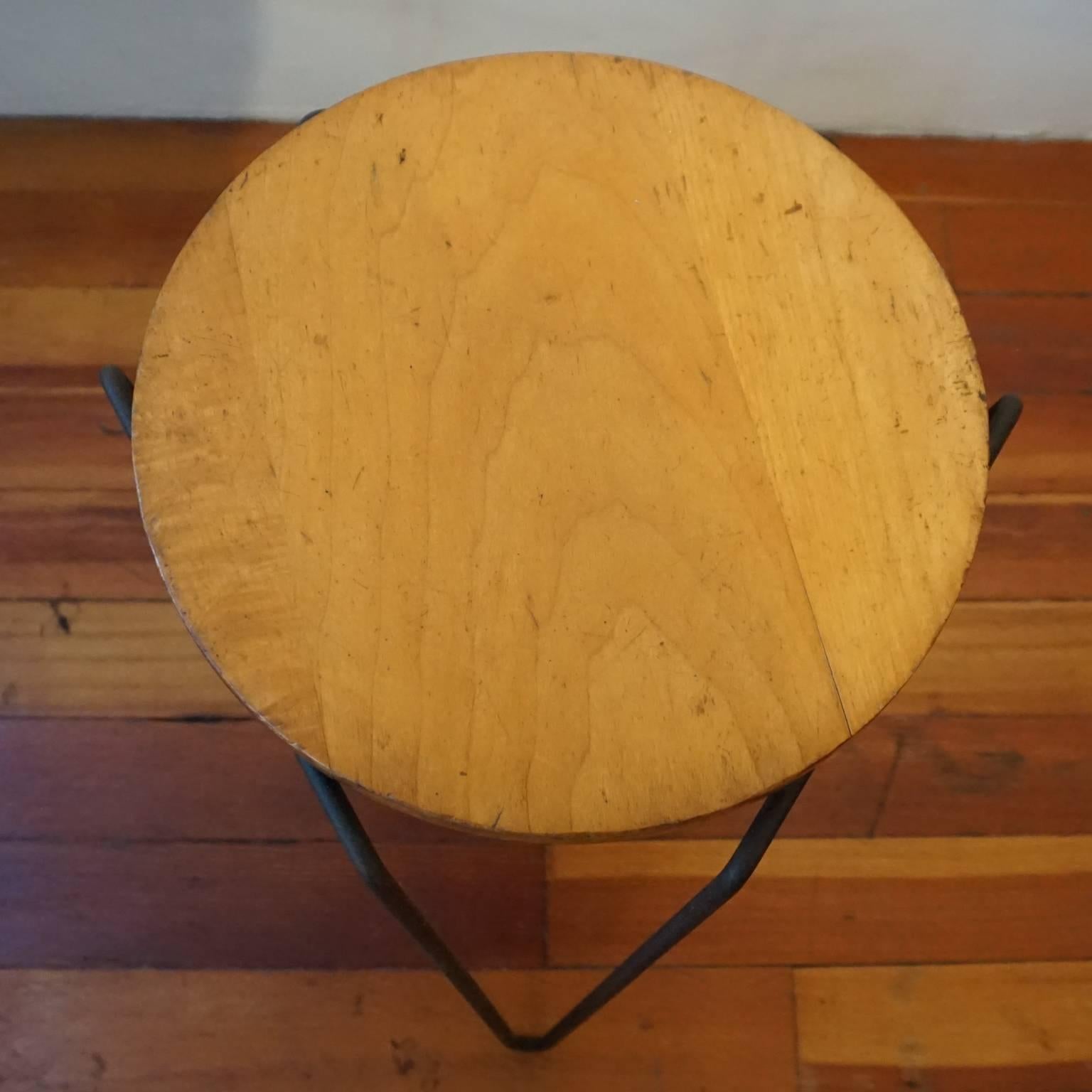 Mid-Century Modern 1950s Inco Iron and Wood Side Table or Stool