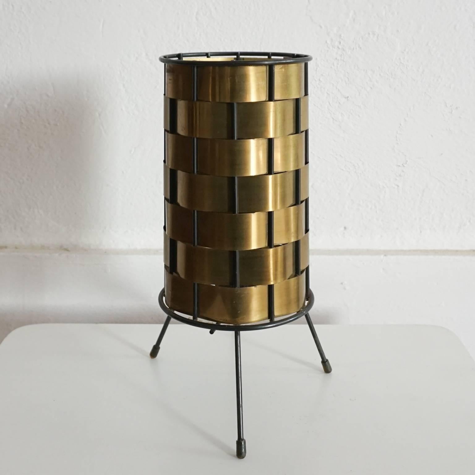 Mid-Century Modern Midcentury Woven Brass Cylinder Lamp, 1950s