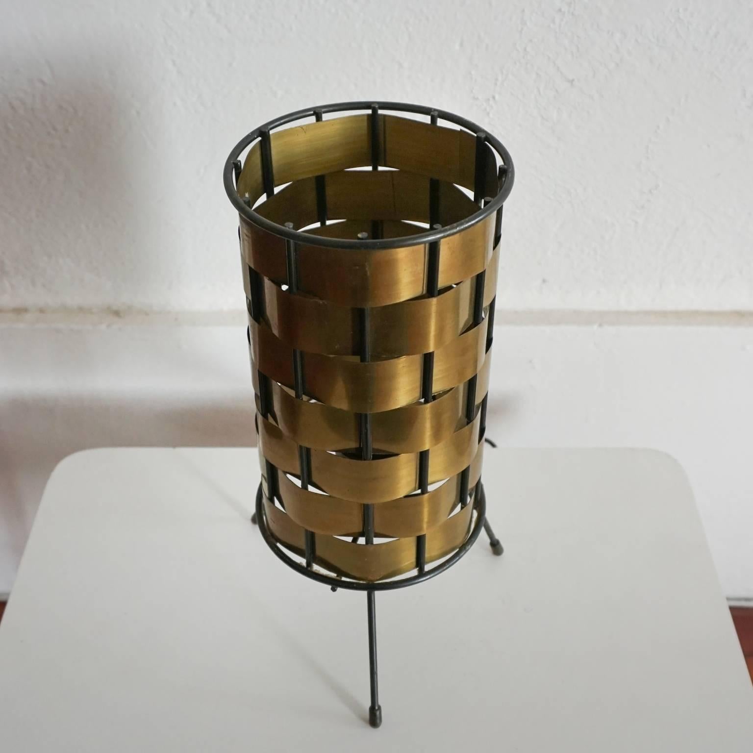 North American Midcentury Woven Brass Cylinder Lamp, 1950s