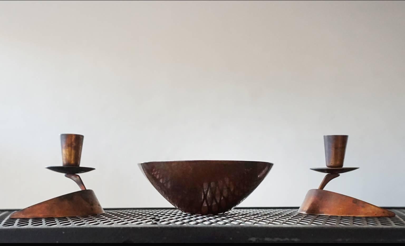 Ronald Pearson Bronze Bowl and Candleholders 3