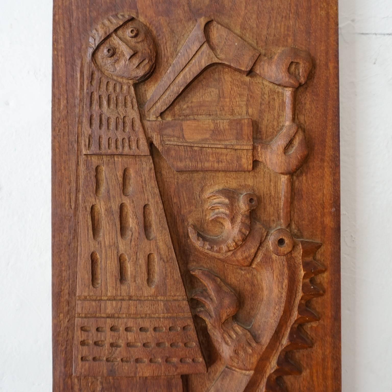Evelyn Ackerman Carved Wood Bas-Relief Panel, 1959 In Good Condition In San Diego, CA