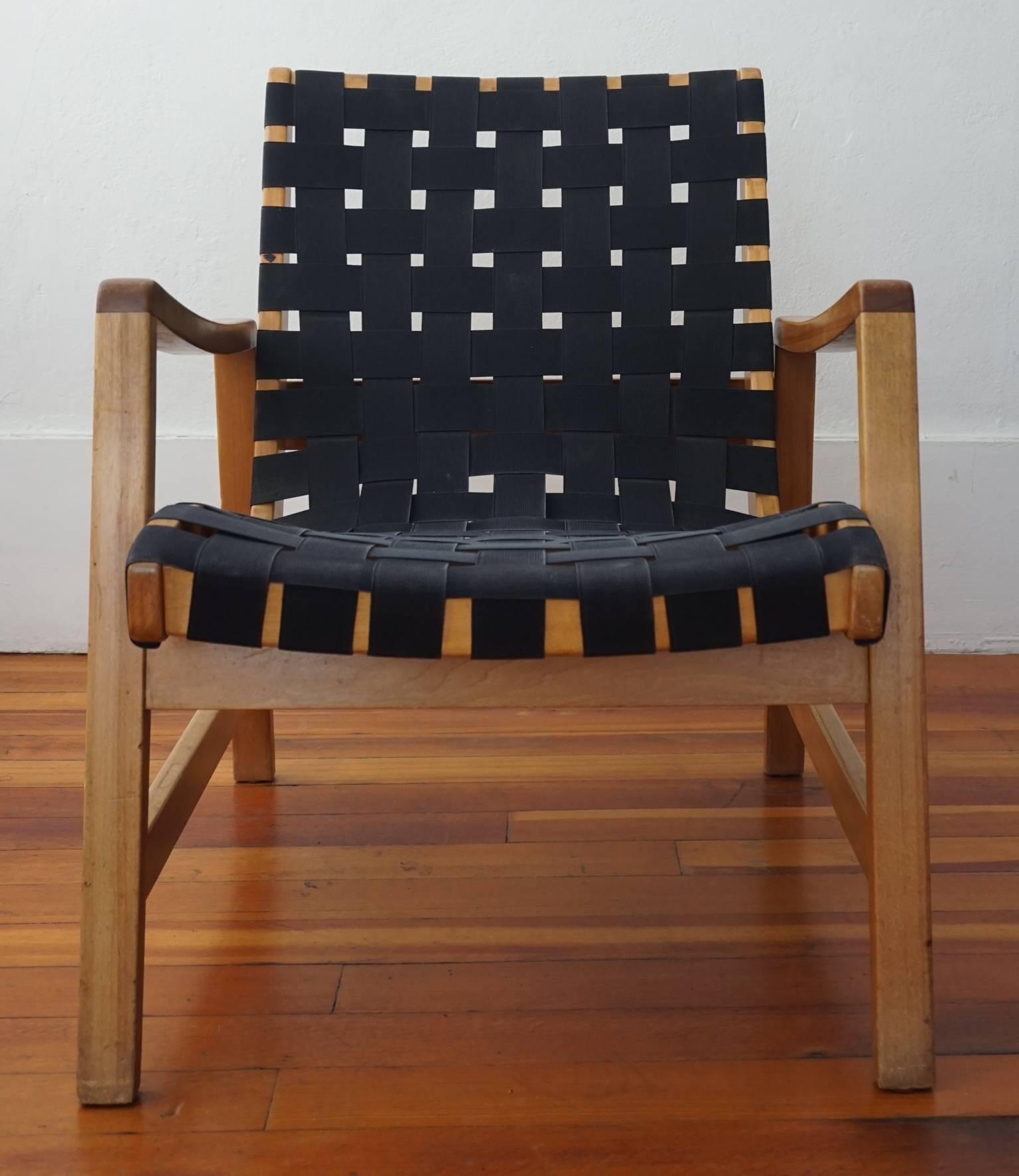Cotton Early 1950s Strap Lounge Chair by Jens Risom for Knoll
