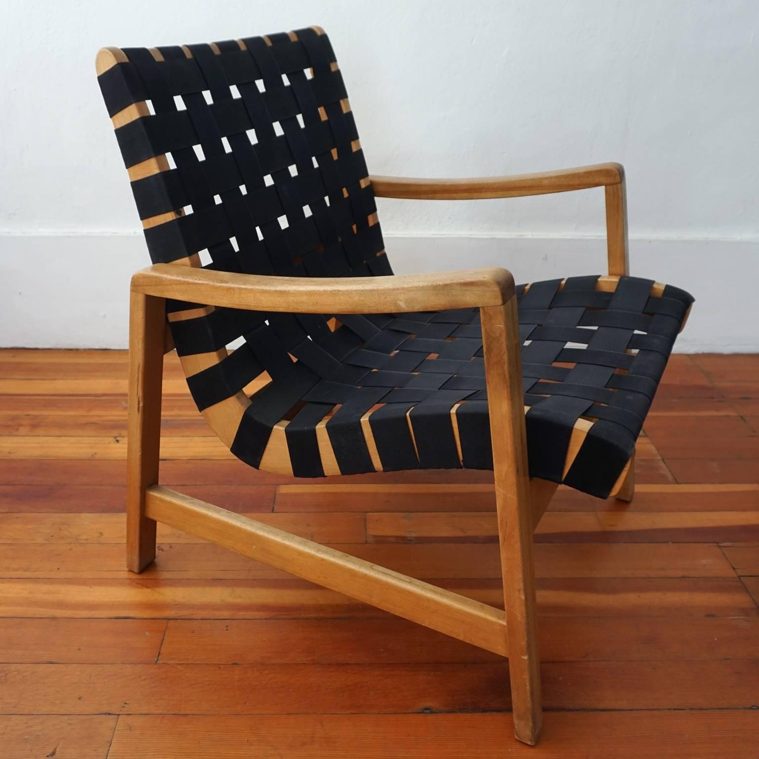 Early 1950s Strap Lounge Chair by Jens Risom for Knoll In Good Condition In San Diego, CA