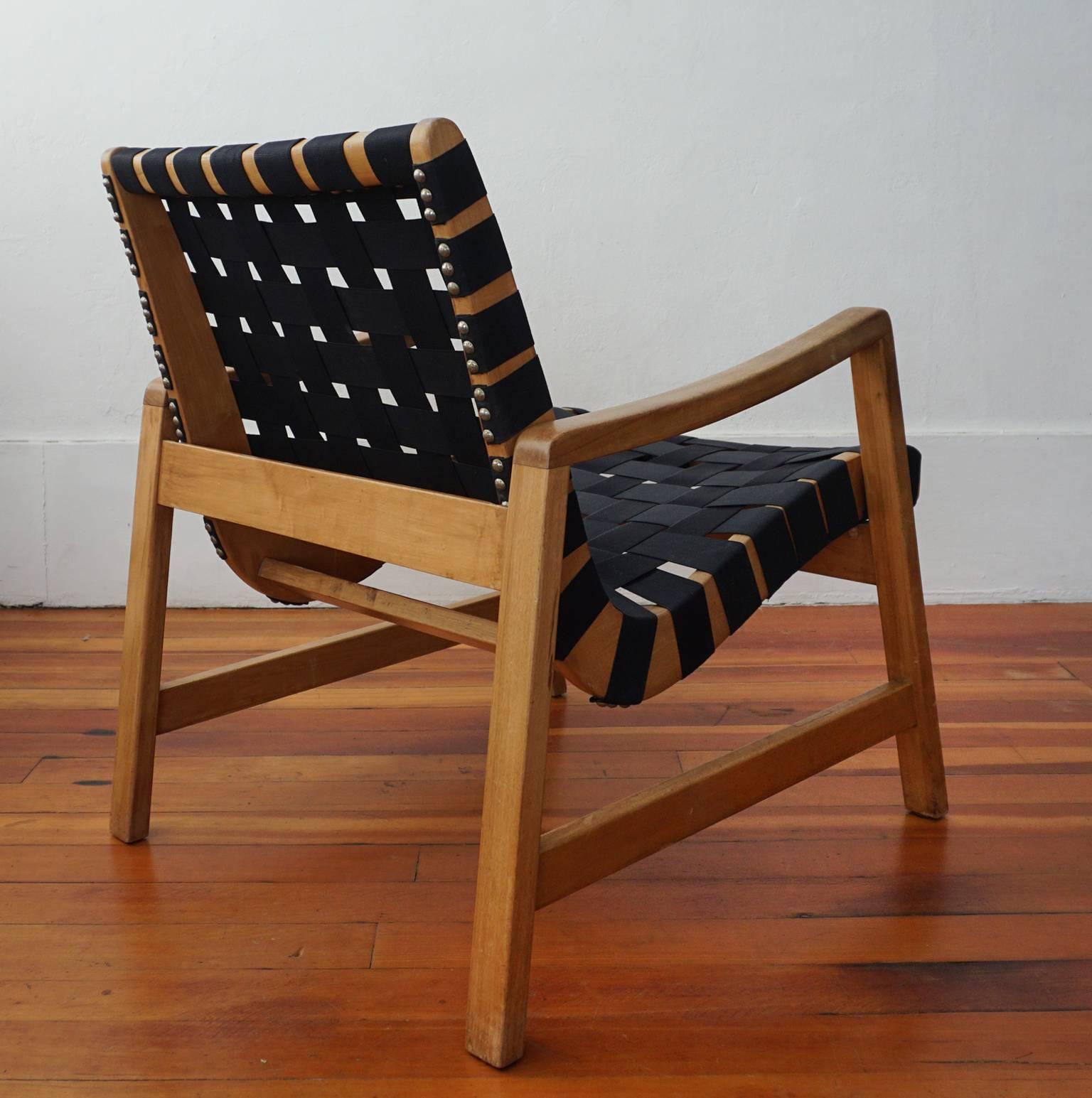 Mid-Century Modern Early 1950s Strap Lounge Chair by Jens Risom for Knoll