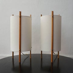 Pair of 1950s Japanese Tripod Cylinder Table Lamps