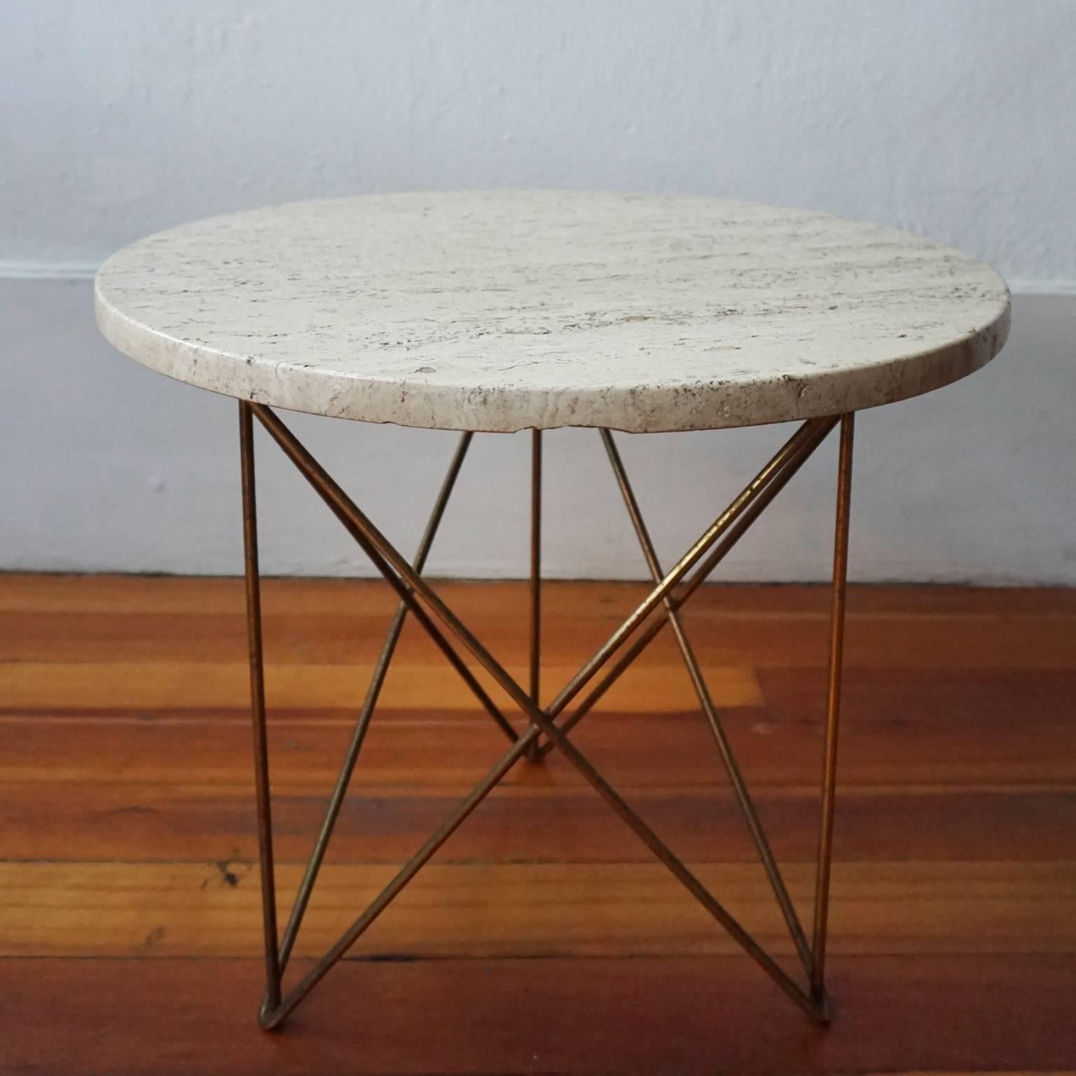 Martin Perfit for Rene Brancusi Terrazzo Top Occasional Table with Strut Base In Good Condition In San Diego, CA