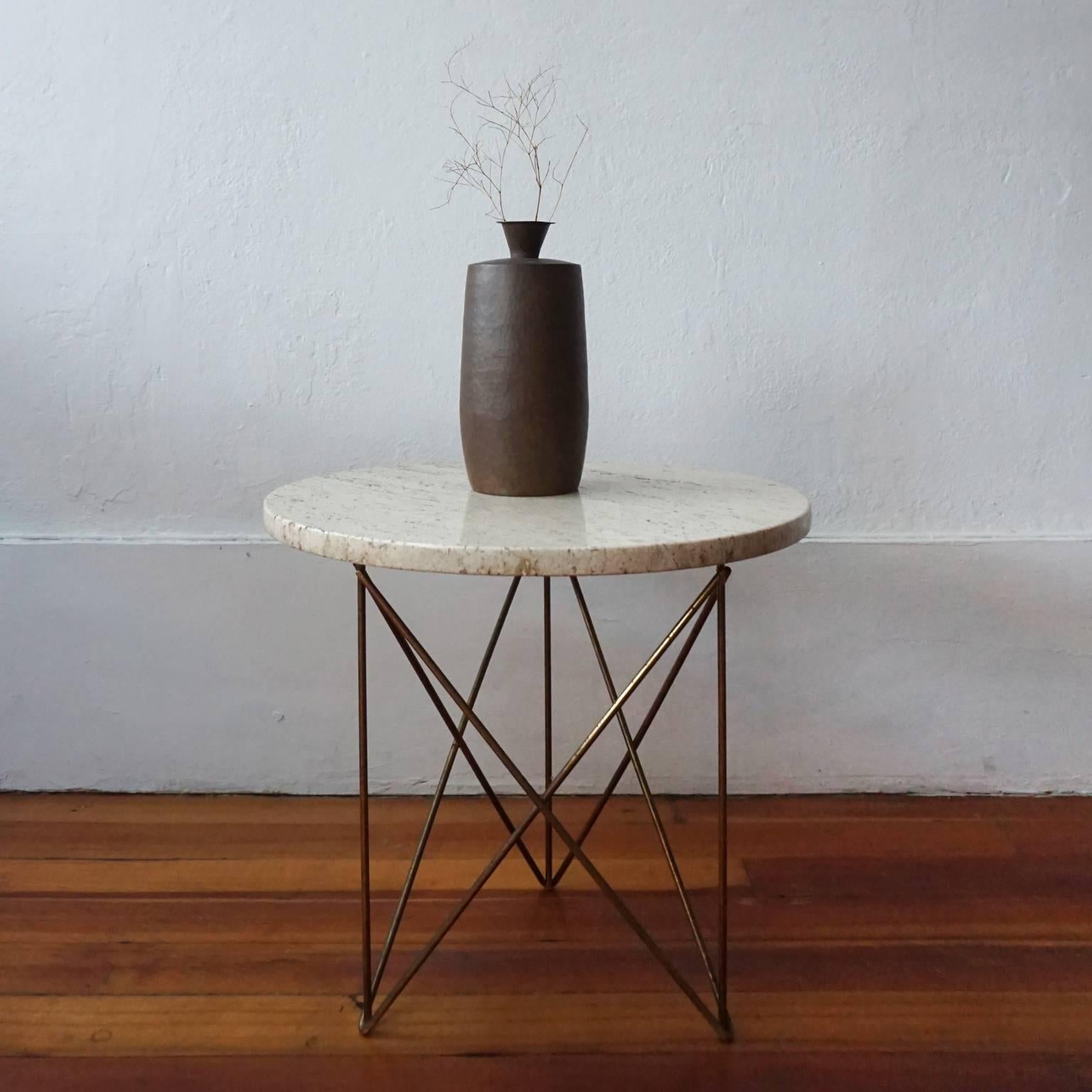 Mid-Century Modern Martin Perfit for Rene Brancusi Terrazzo Top Occasional Table with Strut Base