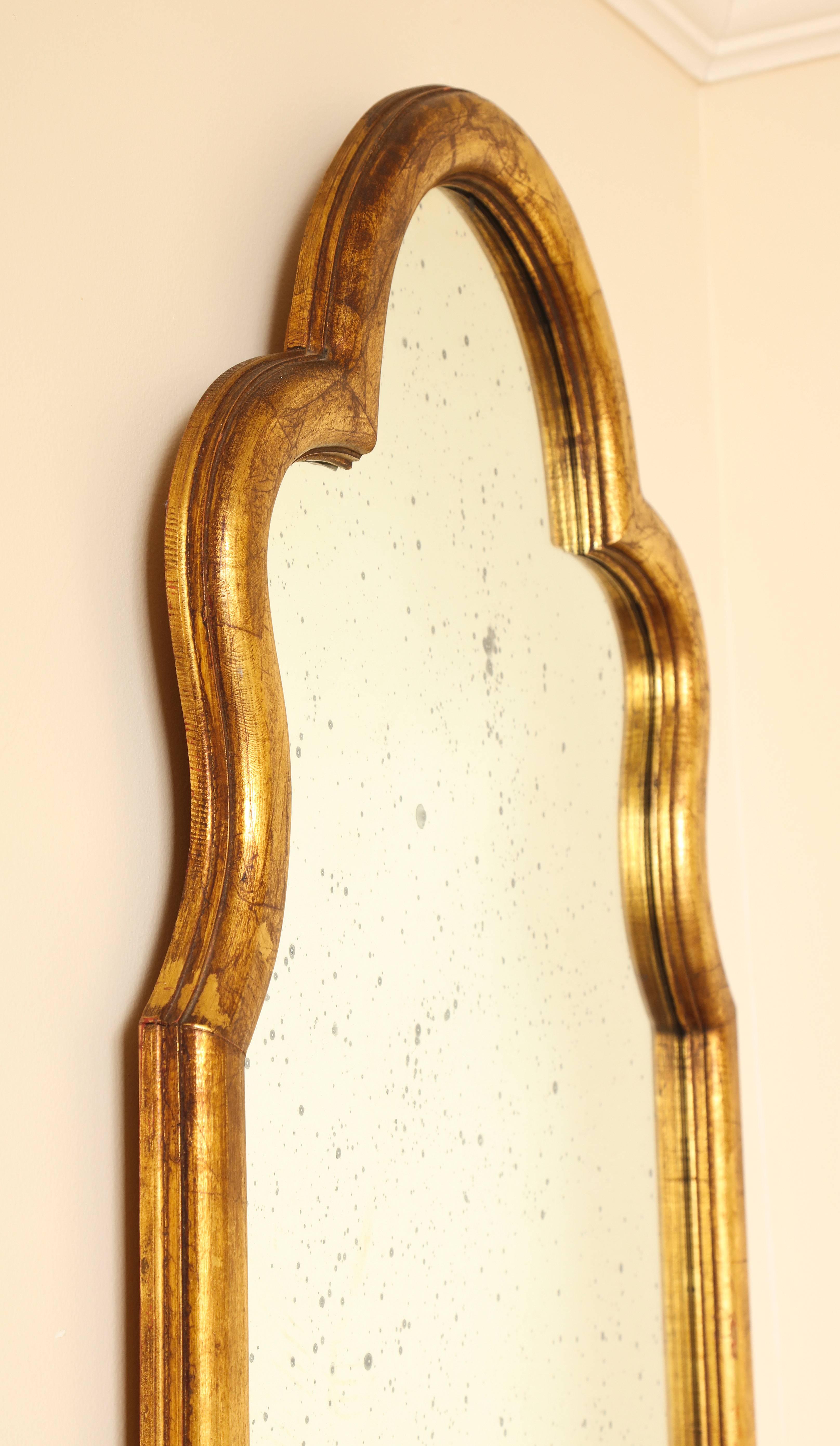 Mid-Century Modern Gilded Queen Anne Inspired Mirror with Antiqued Mirrored Glass
