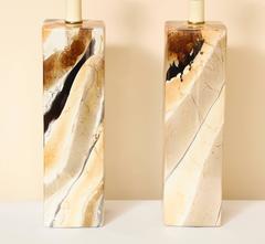 Pair of Faux Marbleized Glazed Ceramic 1970s Table Lamps