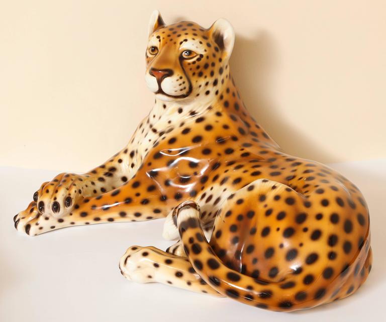Italian MidCentury Modern Ceramic Cheetah Sculpture, Stamped Made in
