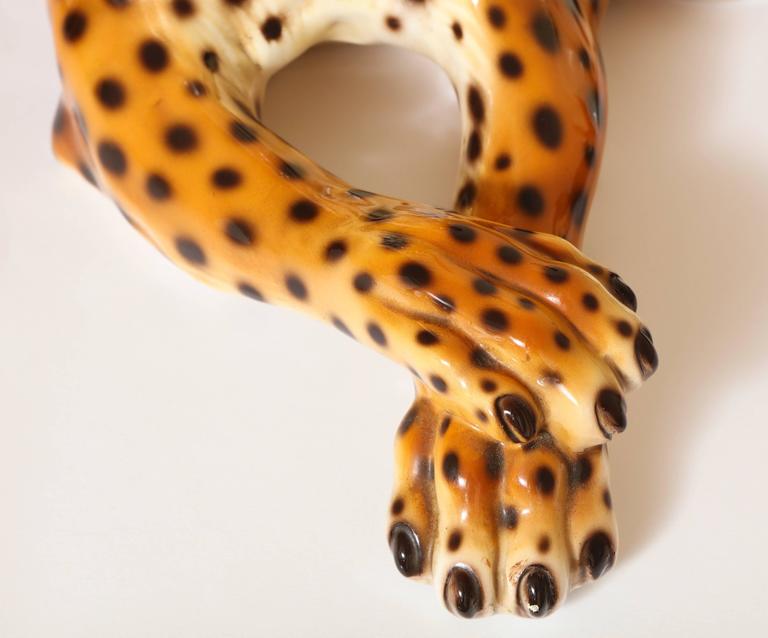 Italian MidCentury Modern Ceramic Cheetah Sculpture, Stamped Made in
