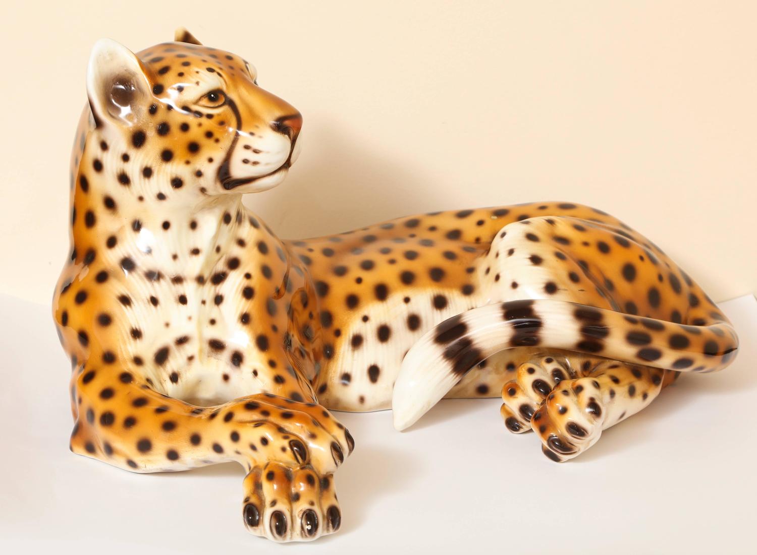 Italian MidCentury Modern Ceramic Cheetah Sculpture, Stamped Made in