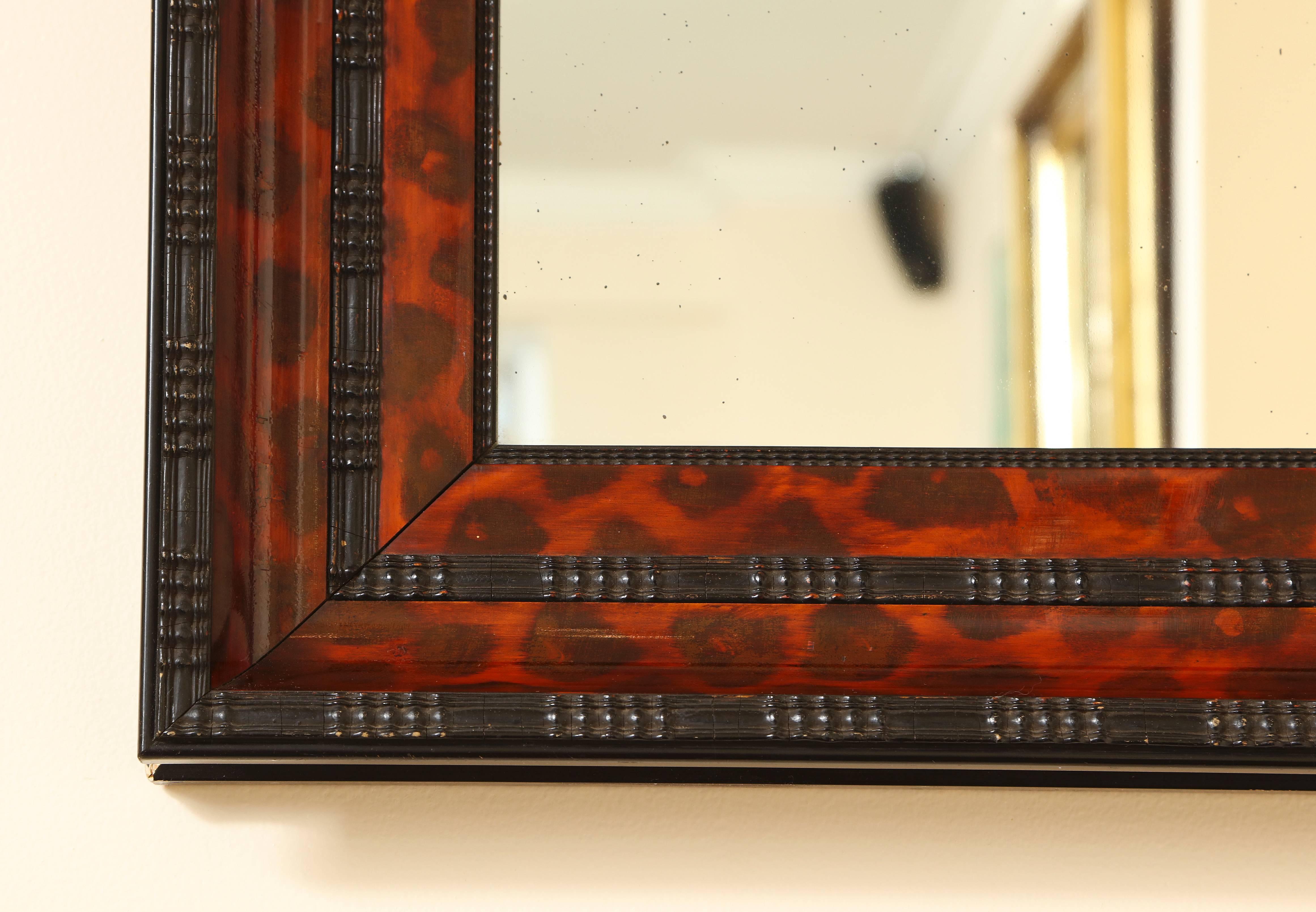 Ebonized and Lacquered Faux Tortoise Shell Decorated Mirror Frame In Excellent Condition In New York, NY