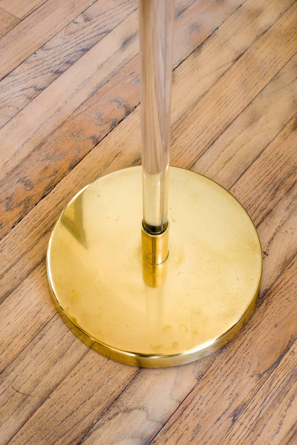 Mid-Century Modern 1970s Lucite and Brass Standing Floor Lamp