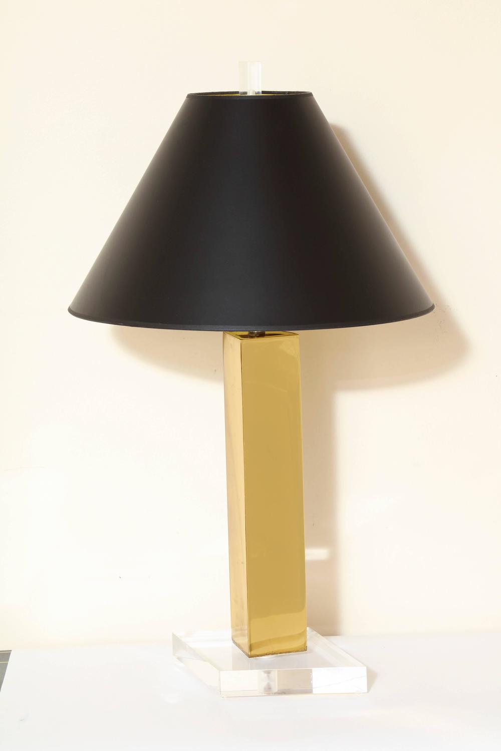 Brass Geometric Table Lamp with Shaped Lucite Base, Lucite Finial For