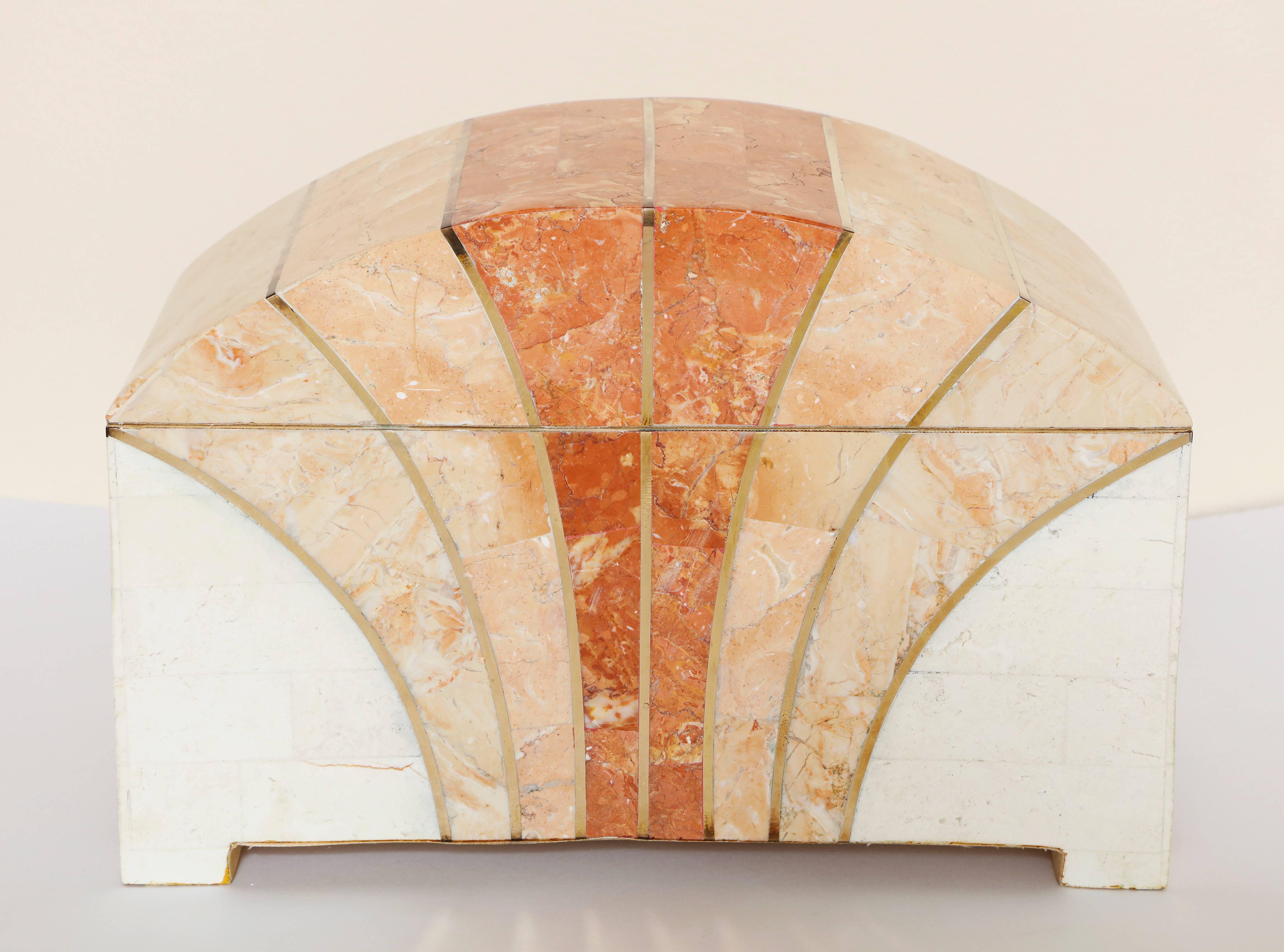 Late 20th Century Maitland-Smith Vintage Arch Shaped Tessellated Stone Box with Brass Inlay