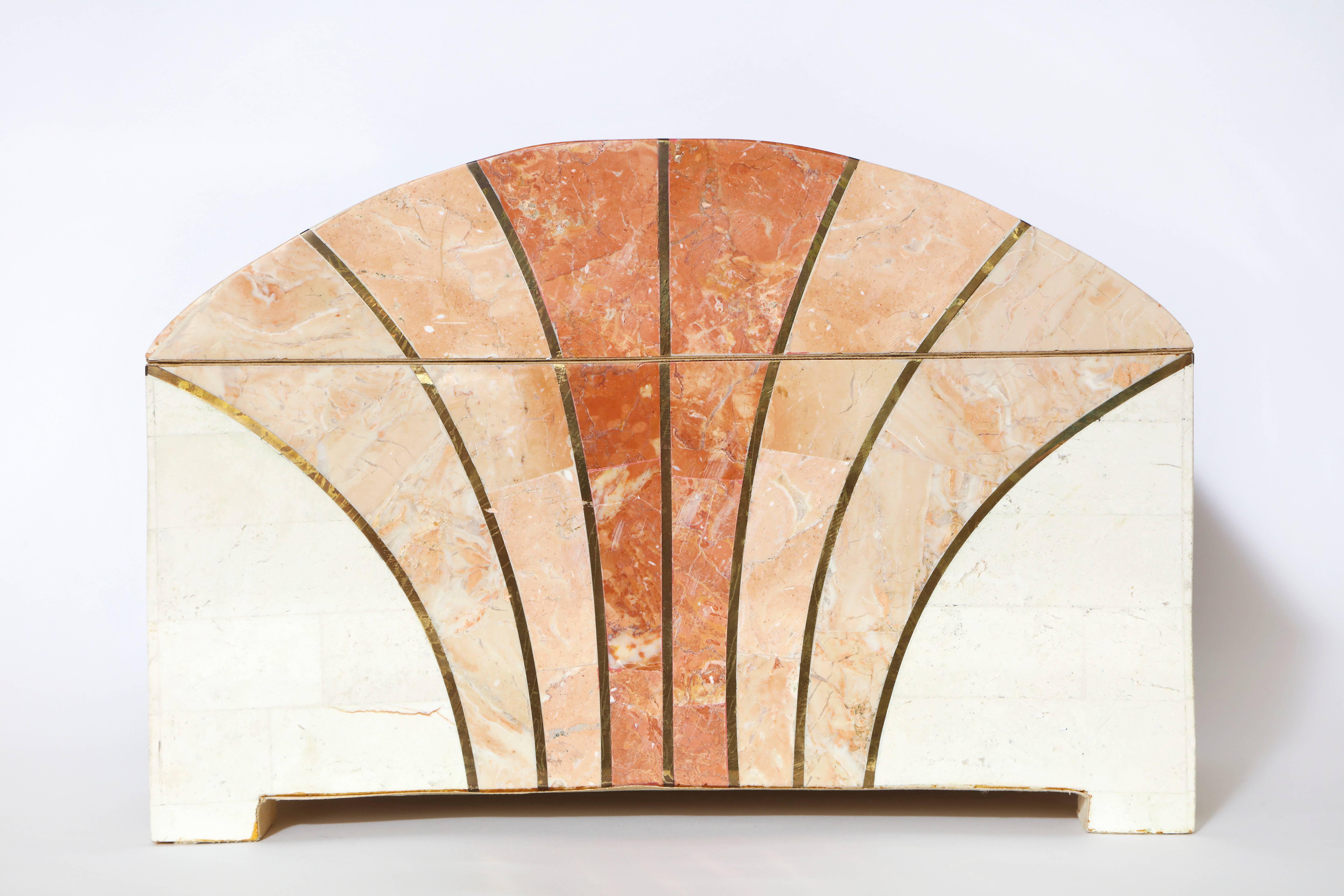 Maitland-Smith Vintage Arch Shaped Tessellated Stone Box with Brass Inlay 3