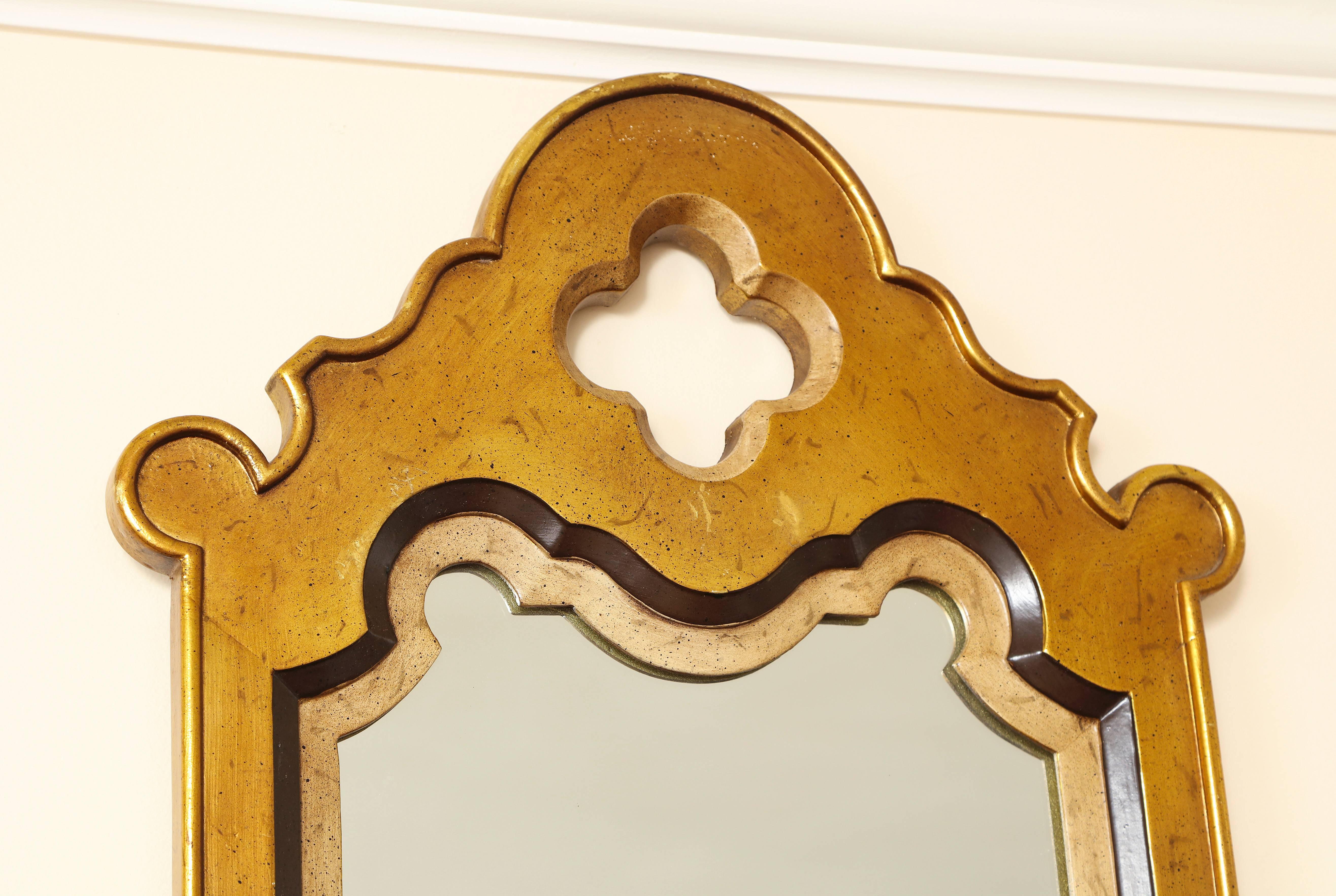 Mid-Century Modern Tall Gold and Painted Black Mirror with Quatrefoil Crown 3