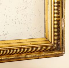 Gilded Mirror Frame with Painted Black Striped Molding and Antique Glass