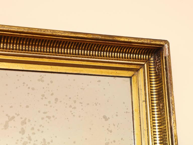 Gilded Mirror Frame with Painted Black Striped Molding and Antique