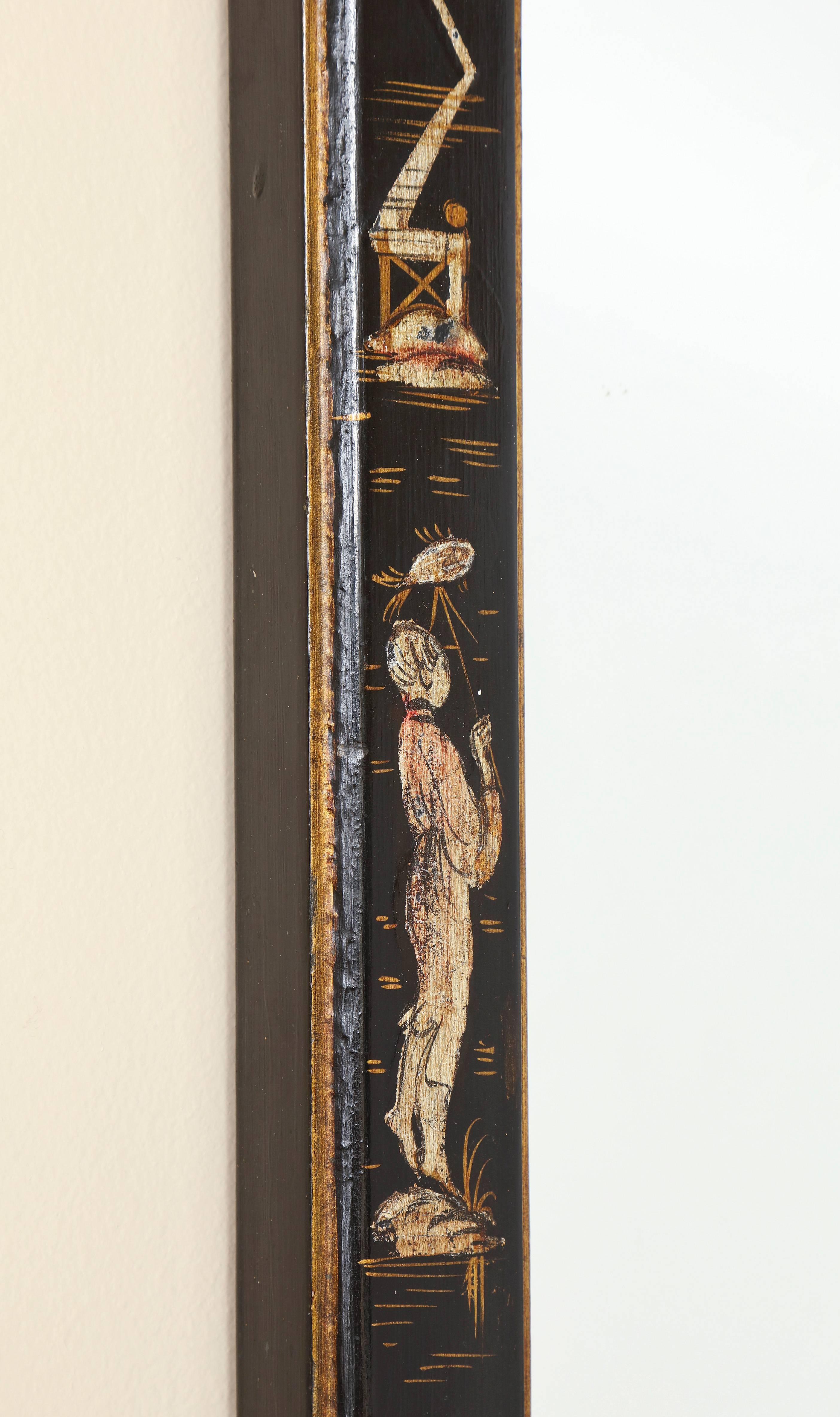 Mid-20th Century Italian Mid-Century Modern Tall and Narrow Gilded and Painted Chinoiserie Mirror