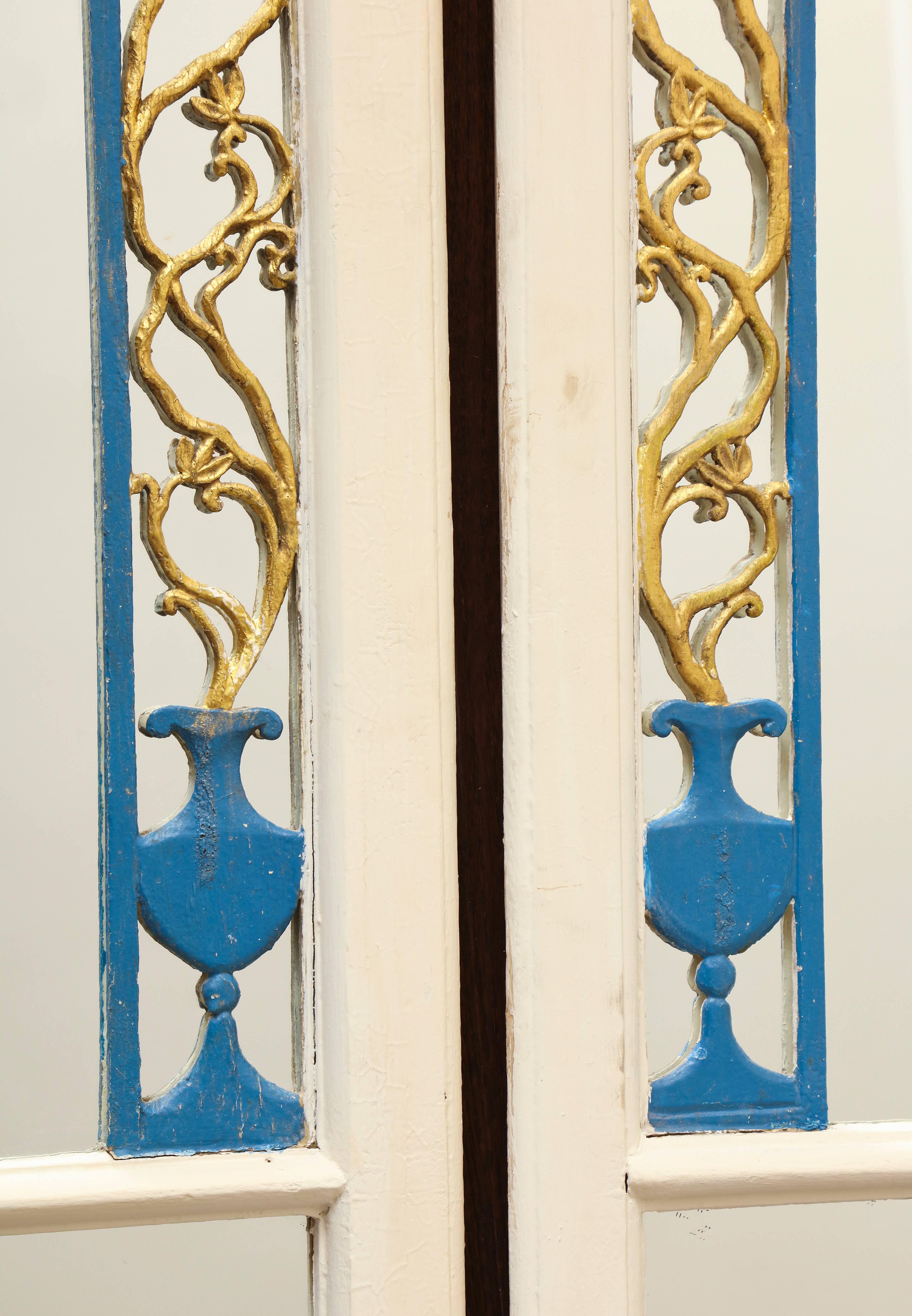 Early 19th Century Pair of Carved, Gilt and Painted Wood Portuguese Mirrors