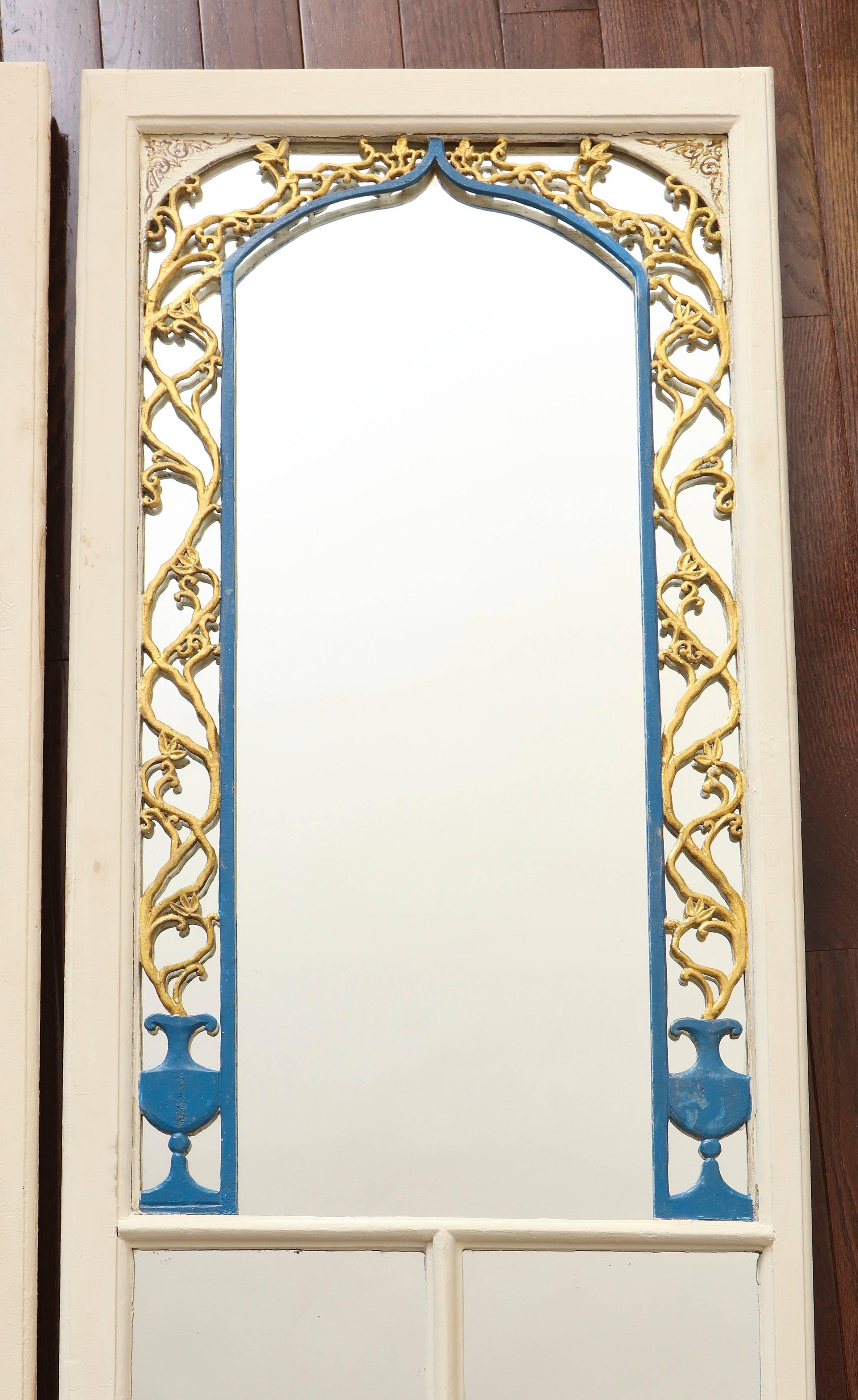 Pair of Carved, Gilt and Painted Wood Portuguese Mirrors In Excellent Condition In New York, NY