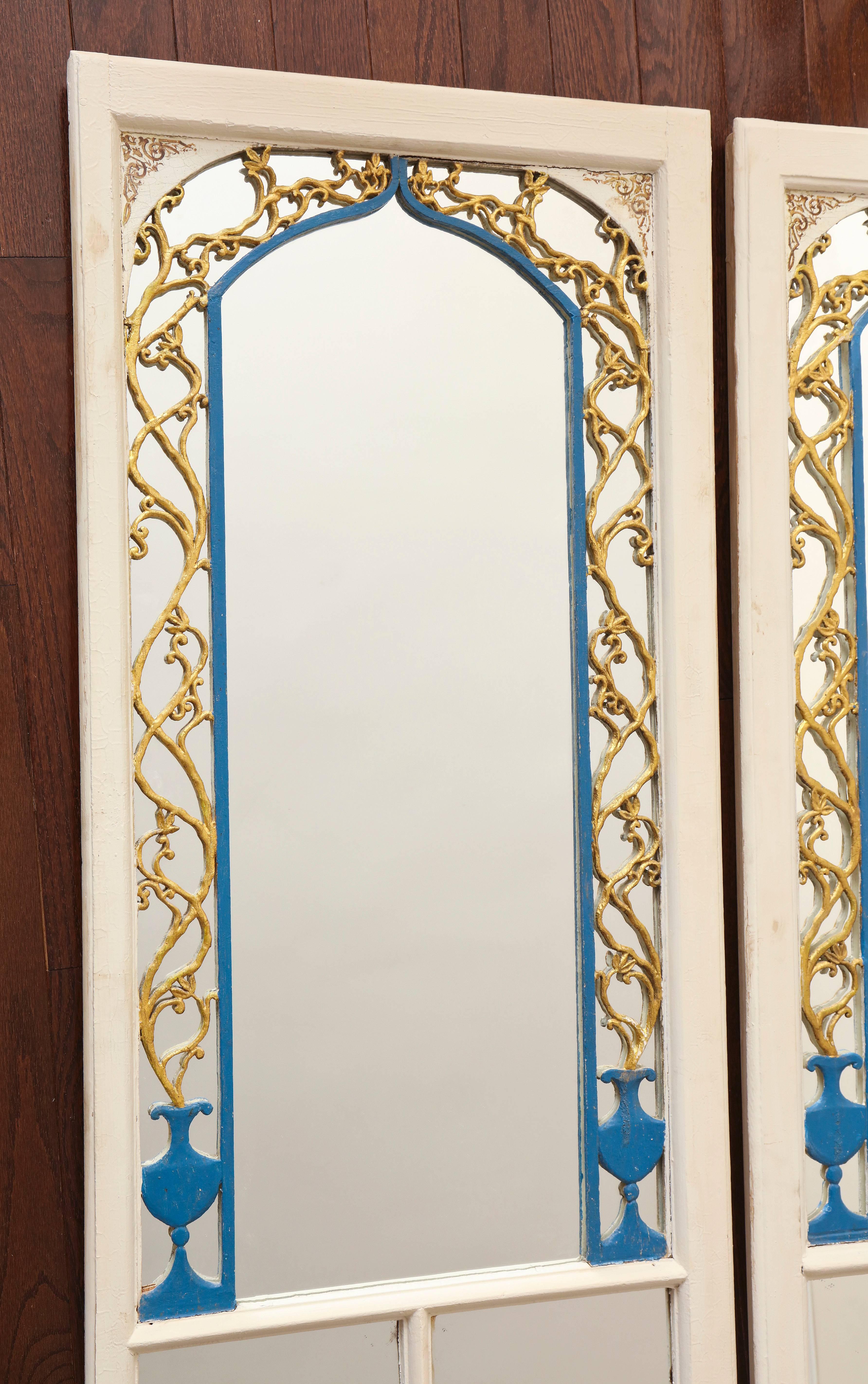 Pair of Carved, Gilt and Painted Wood Portuguese Mirrors For Sale 5