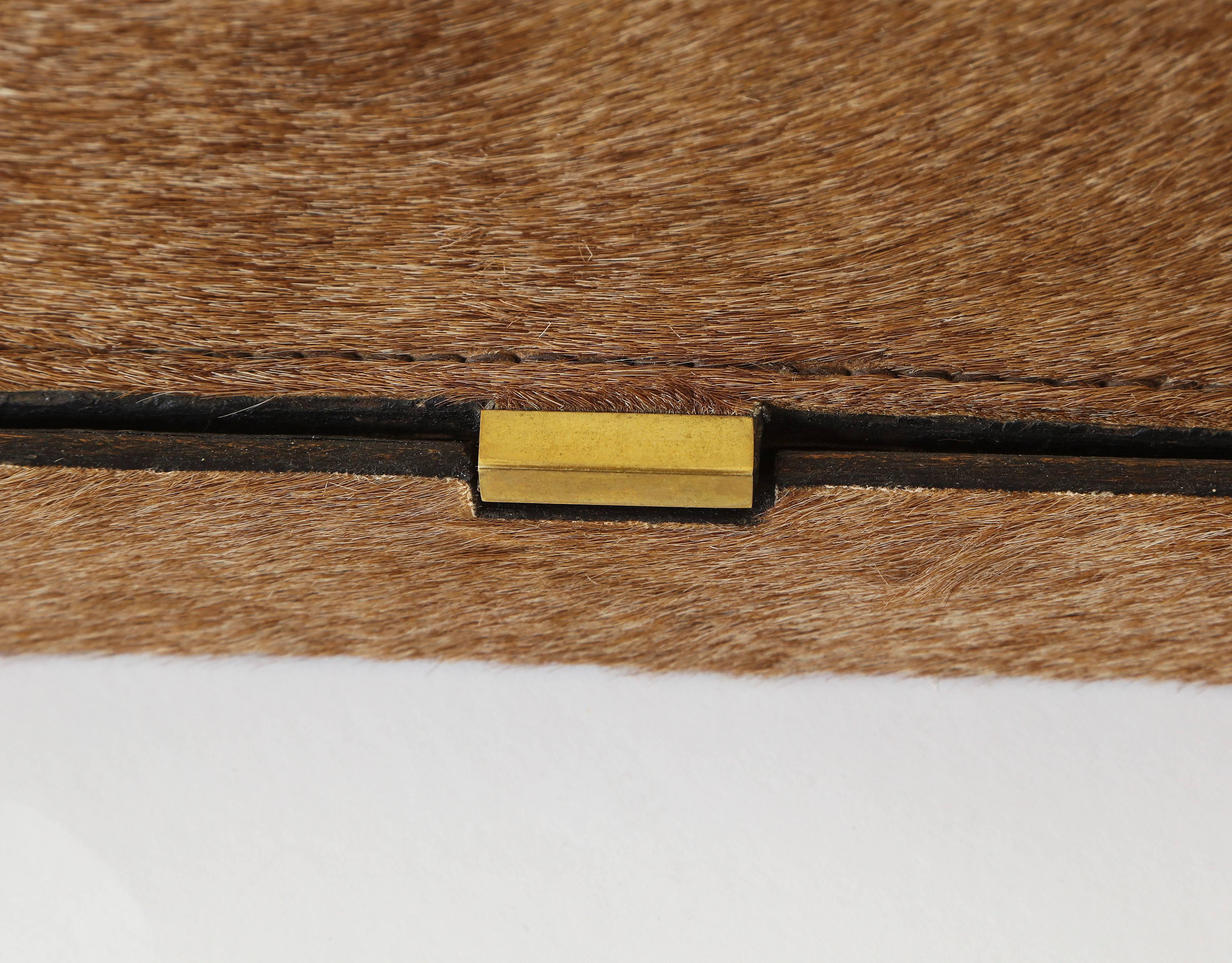 Mid-Century Modern Fur and Brass Wooden Box in the Style of Meret Oppenheim