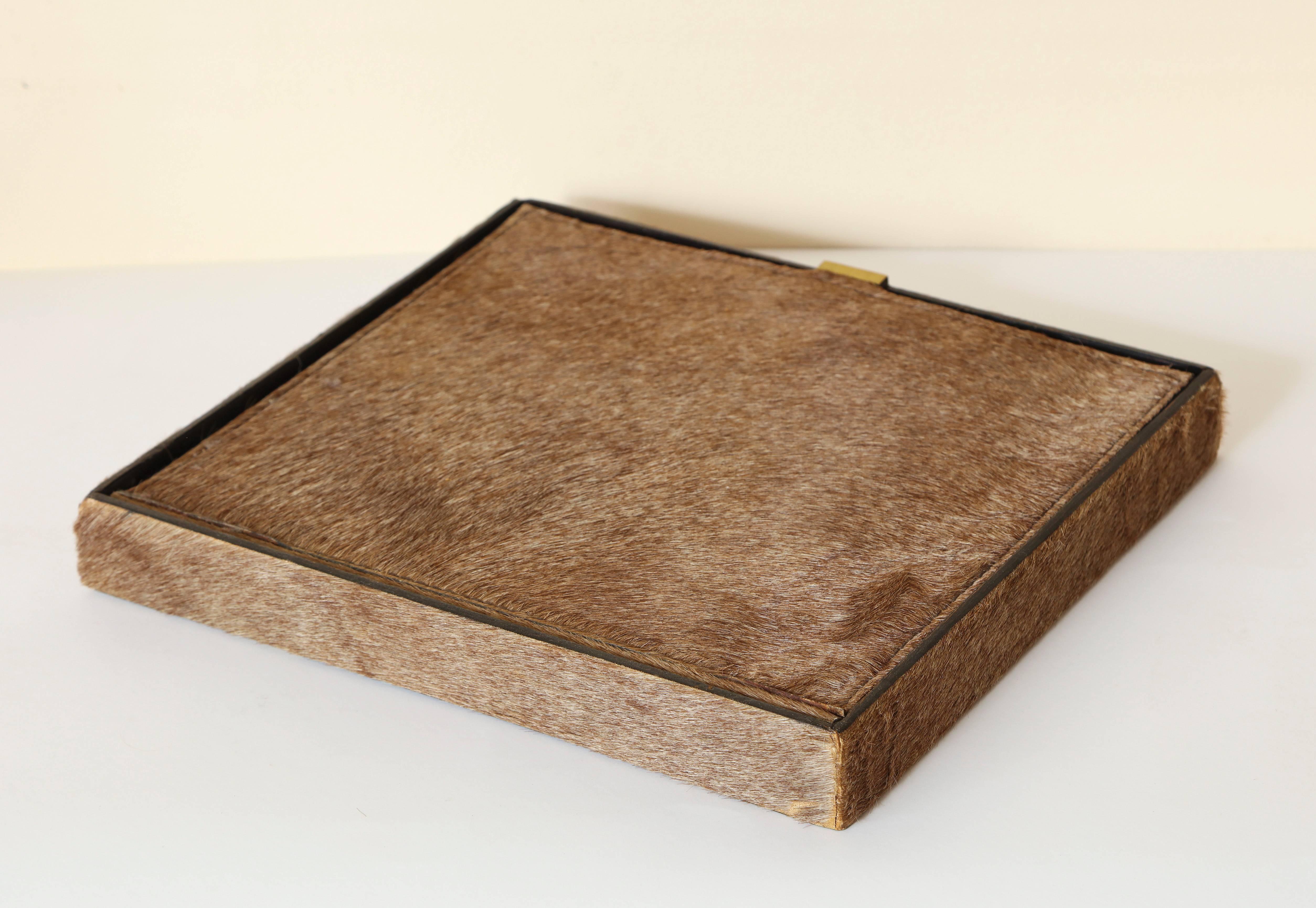 American Fur and Brass Wooden Box in the Style of Meret Oppenheim