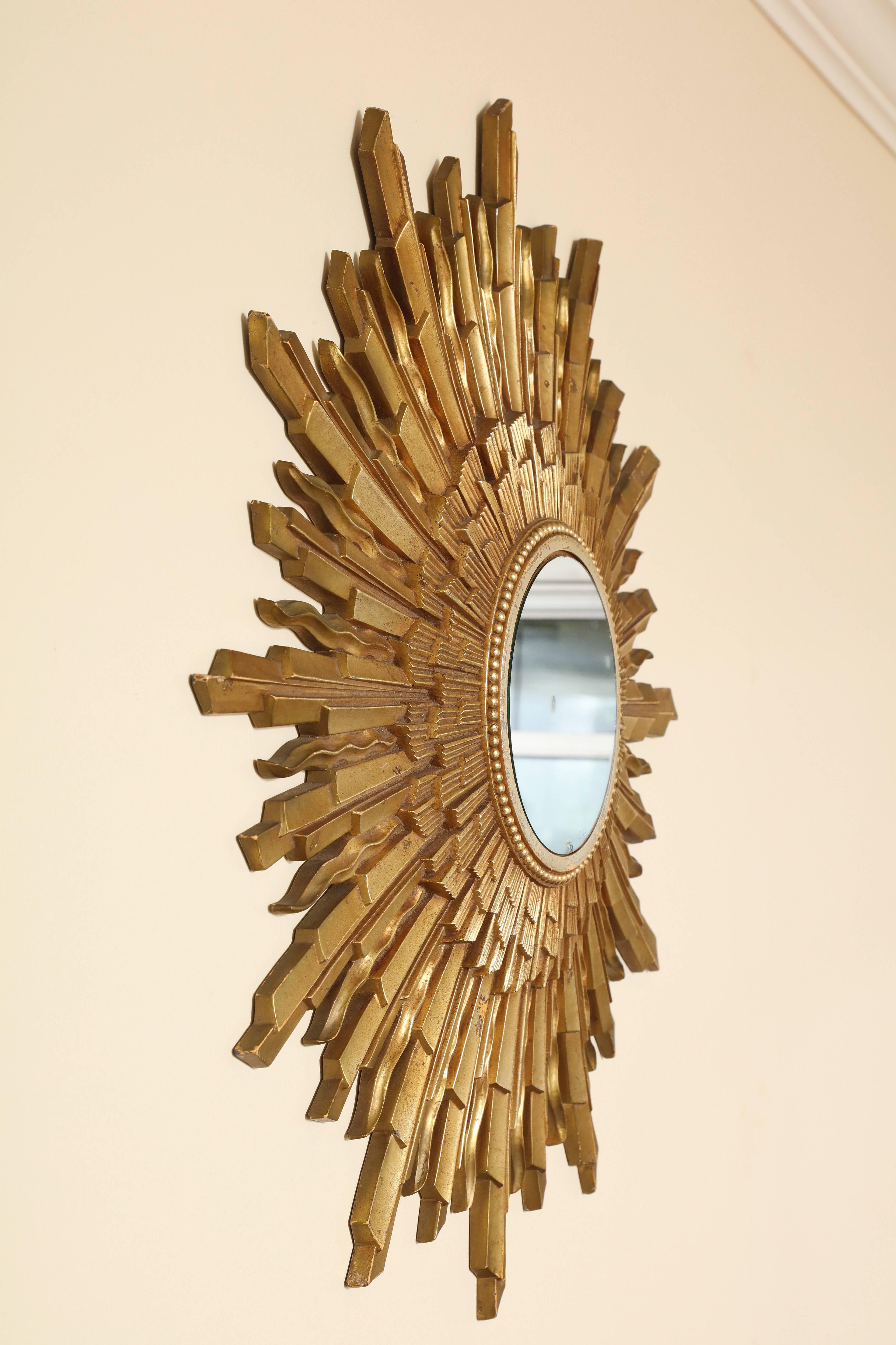 Mid-Century Modern Gold Starburst, Sunburst Framed Mirror 1