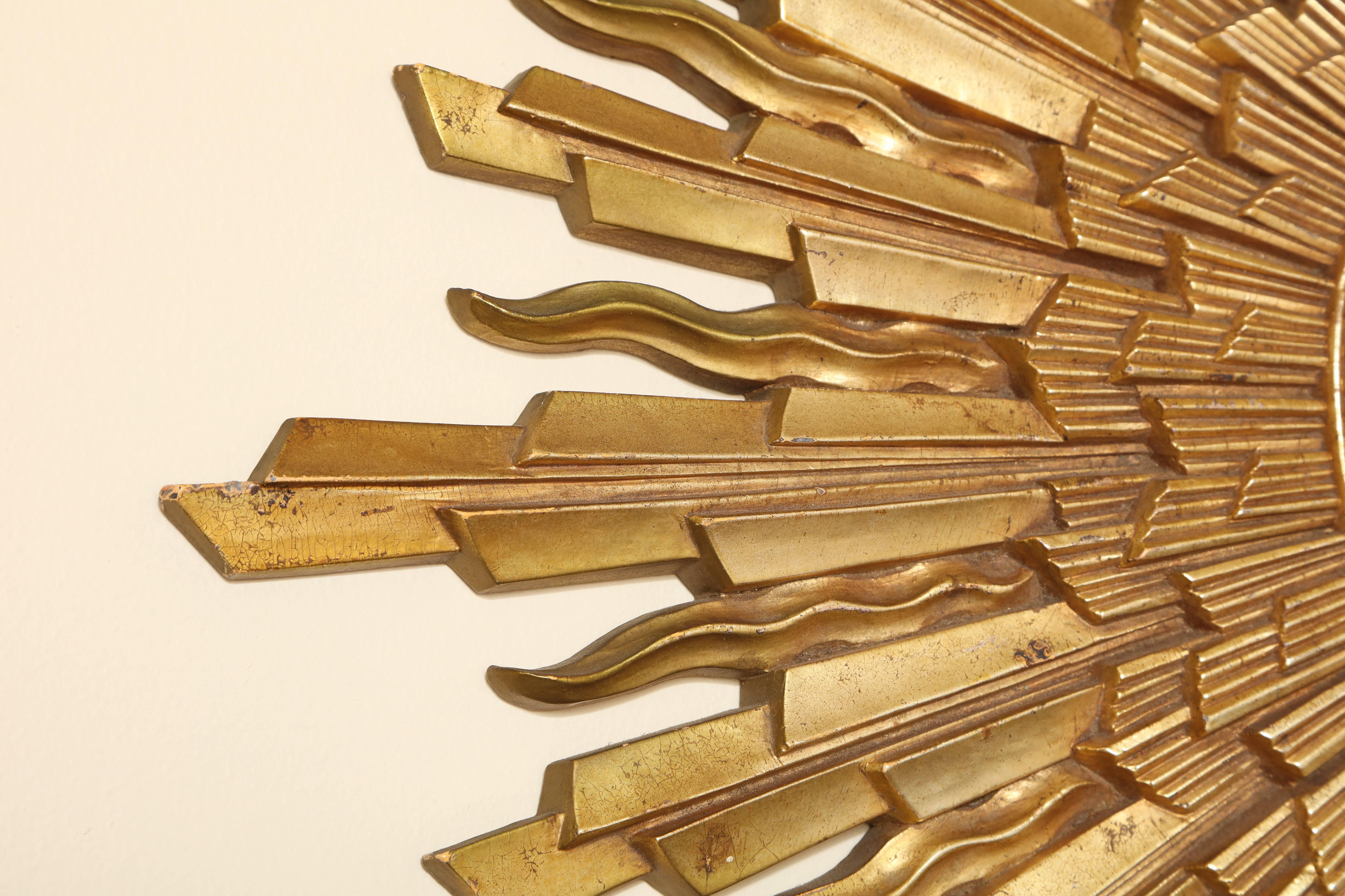 Woodwork Mid-Century Modern Gold Starburst, Sunburst Framed Mirror