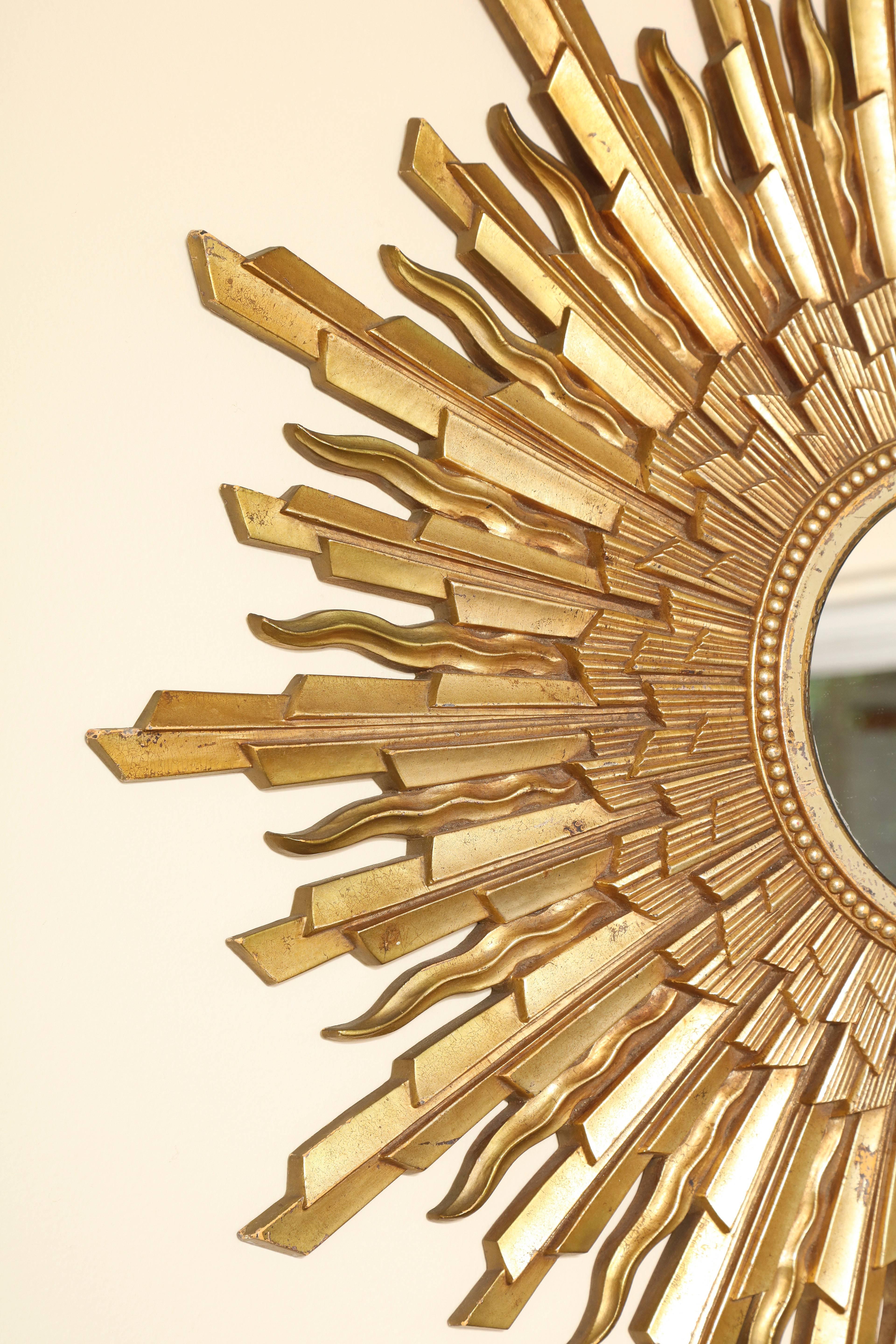 Mid-20th Century Mid-Century Modern Gold Starburst, Sunburst Framed Mirror