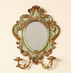 Pair of Venetian Painted and Gilded Girandoles or Wall Sconces, Two Candlearms