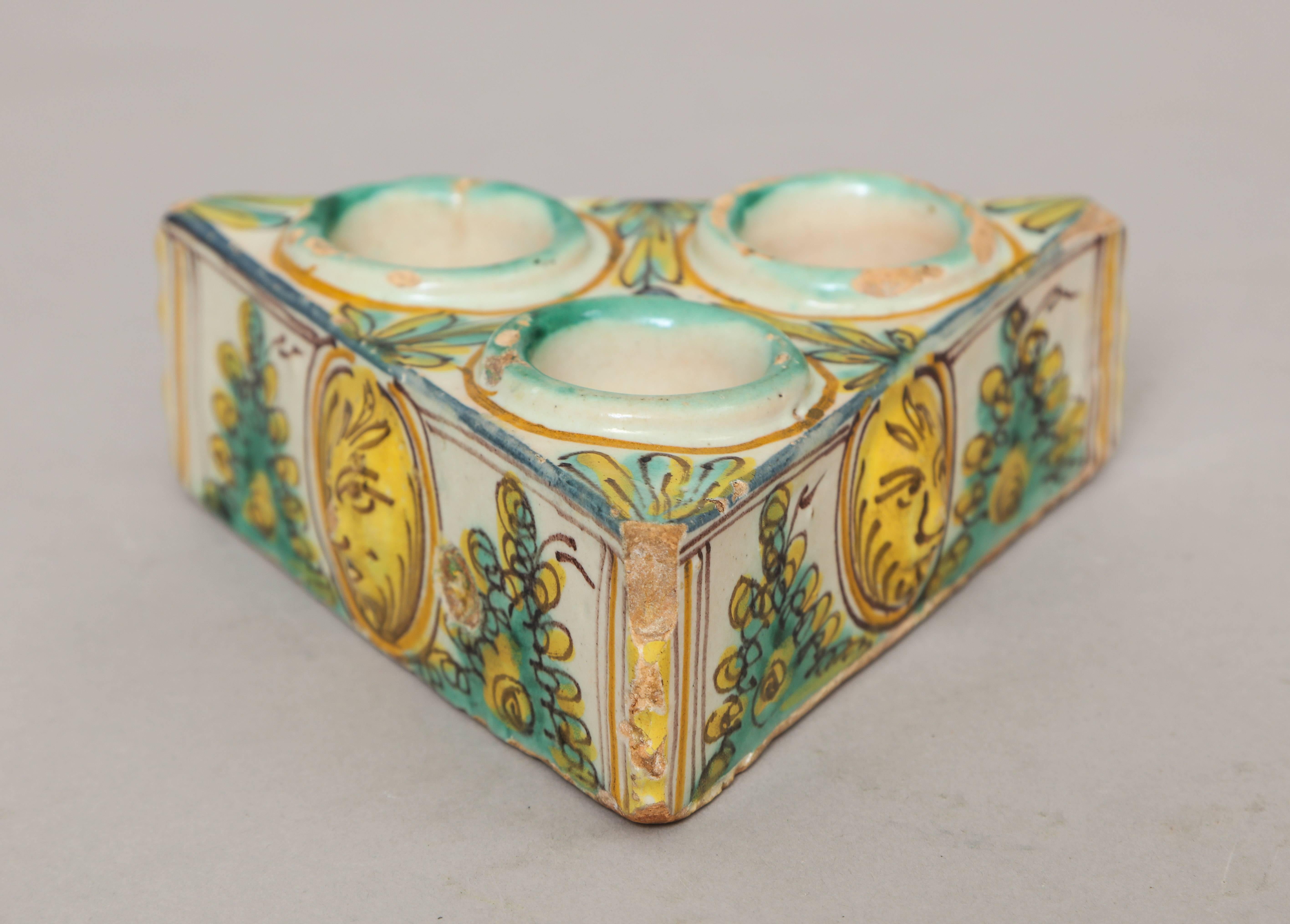 Polychromed Spanish Ceramic Polychrome Salt Cellar