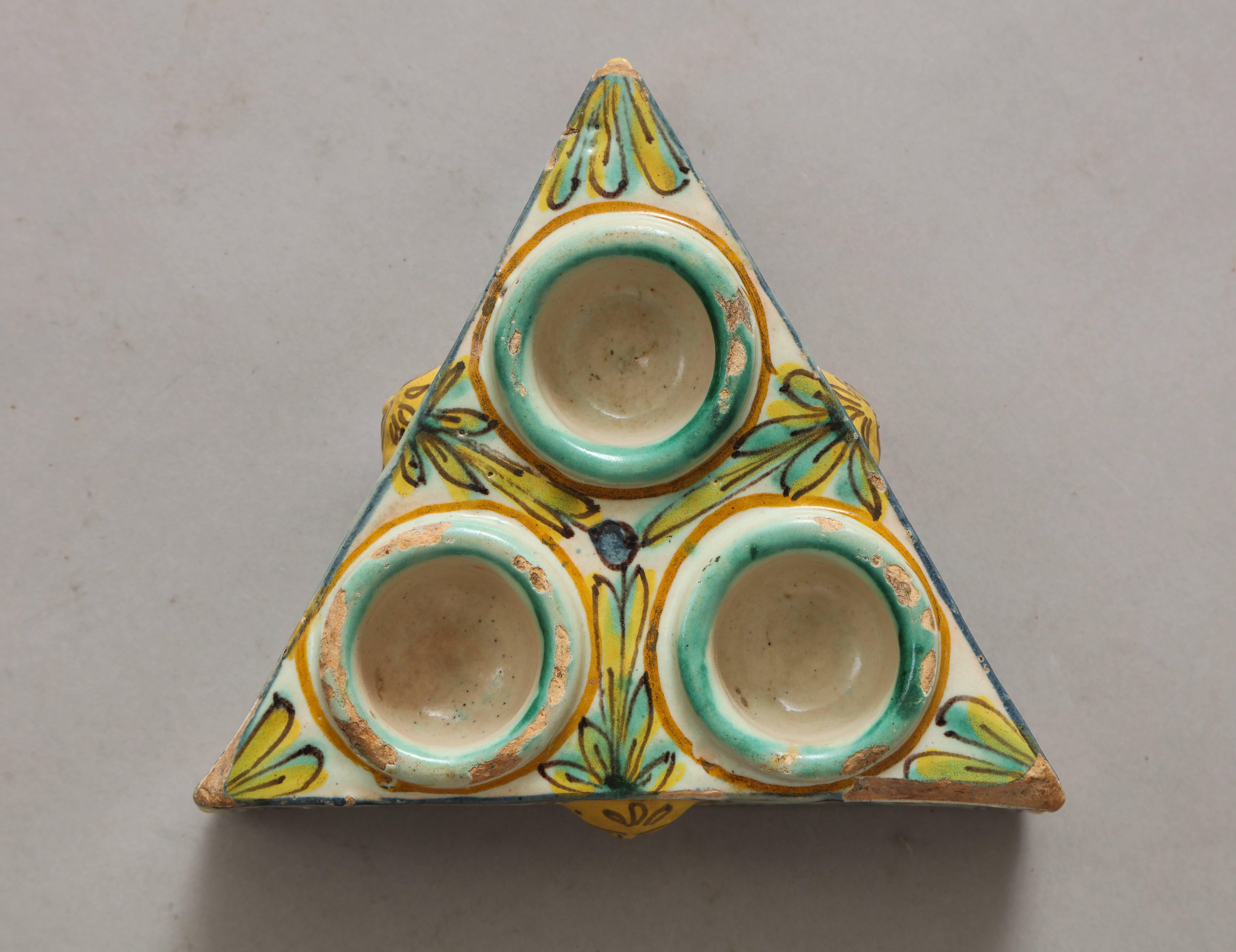 Spanish Ceramic Polychrome Salt Cellar In Excellent Condition In New York, NY