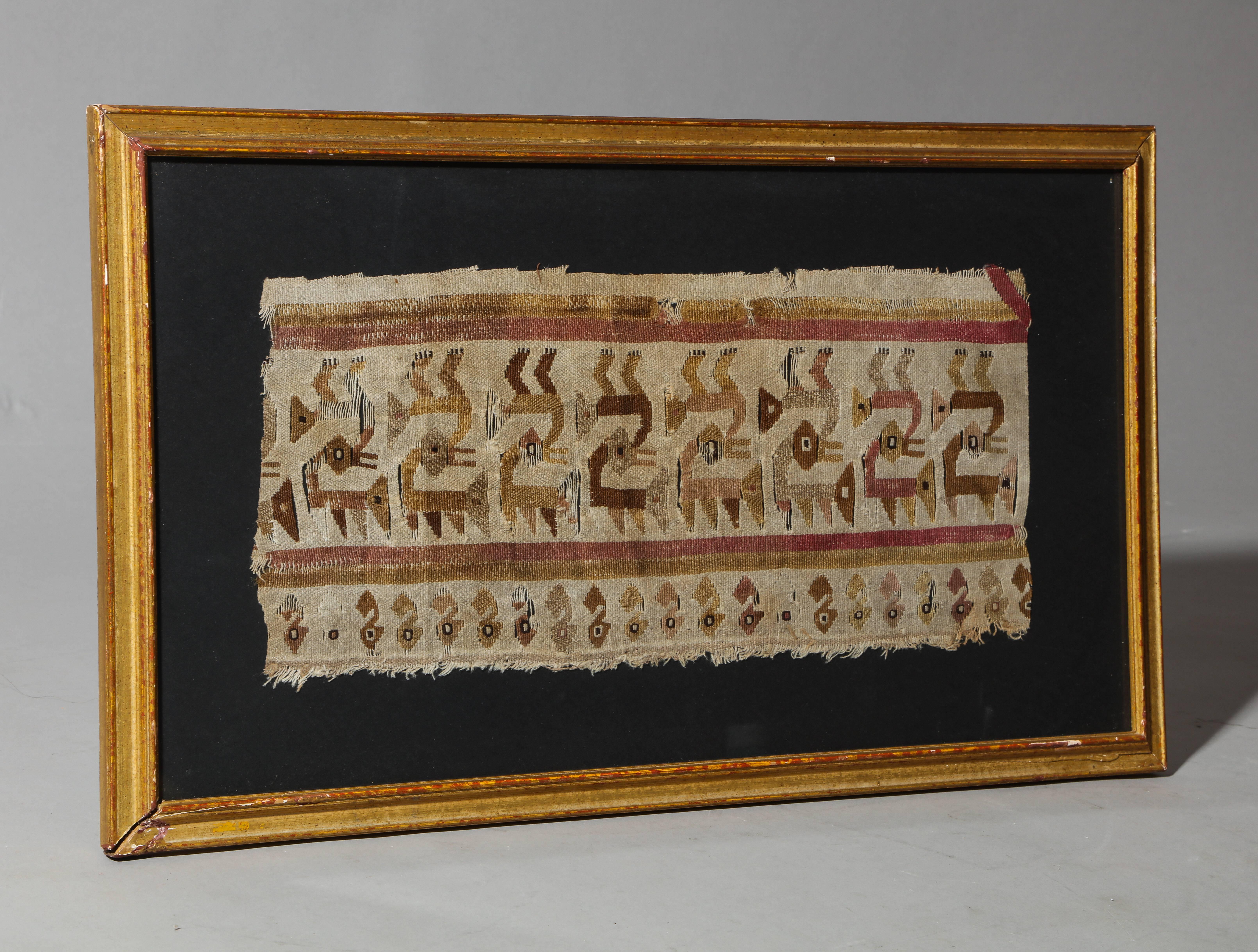 A Pre-Columbian textile fragment with design, visible in two directions.
Peruvian.
Size without frame: 7