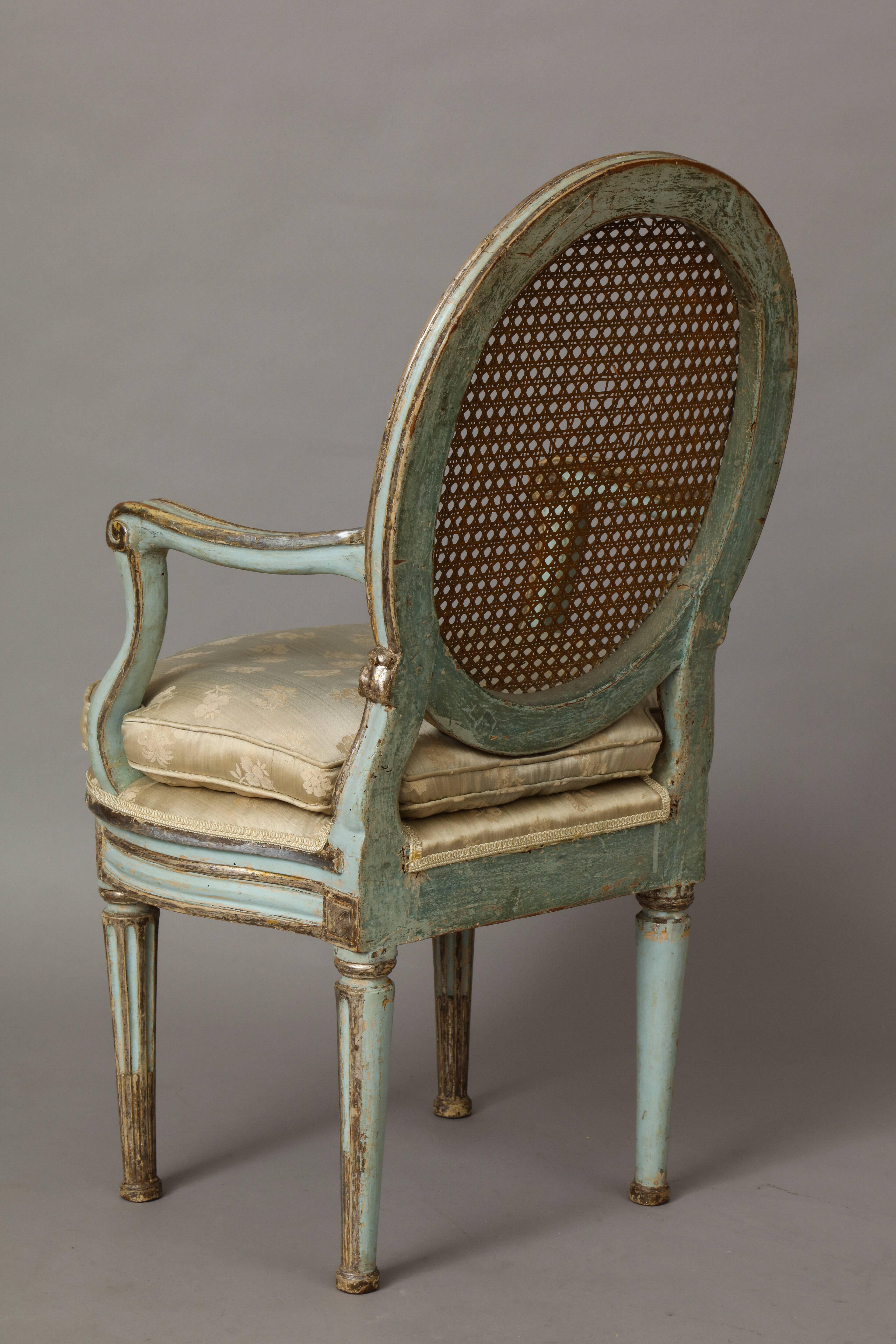 Late 18th Century Venetian Neoclassic Painted Armchair with Oval Caned Back