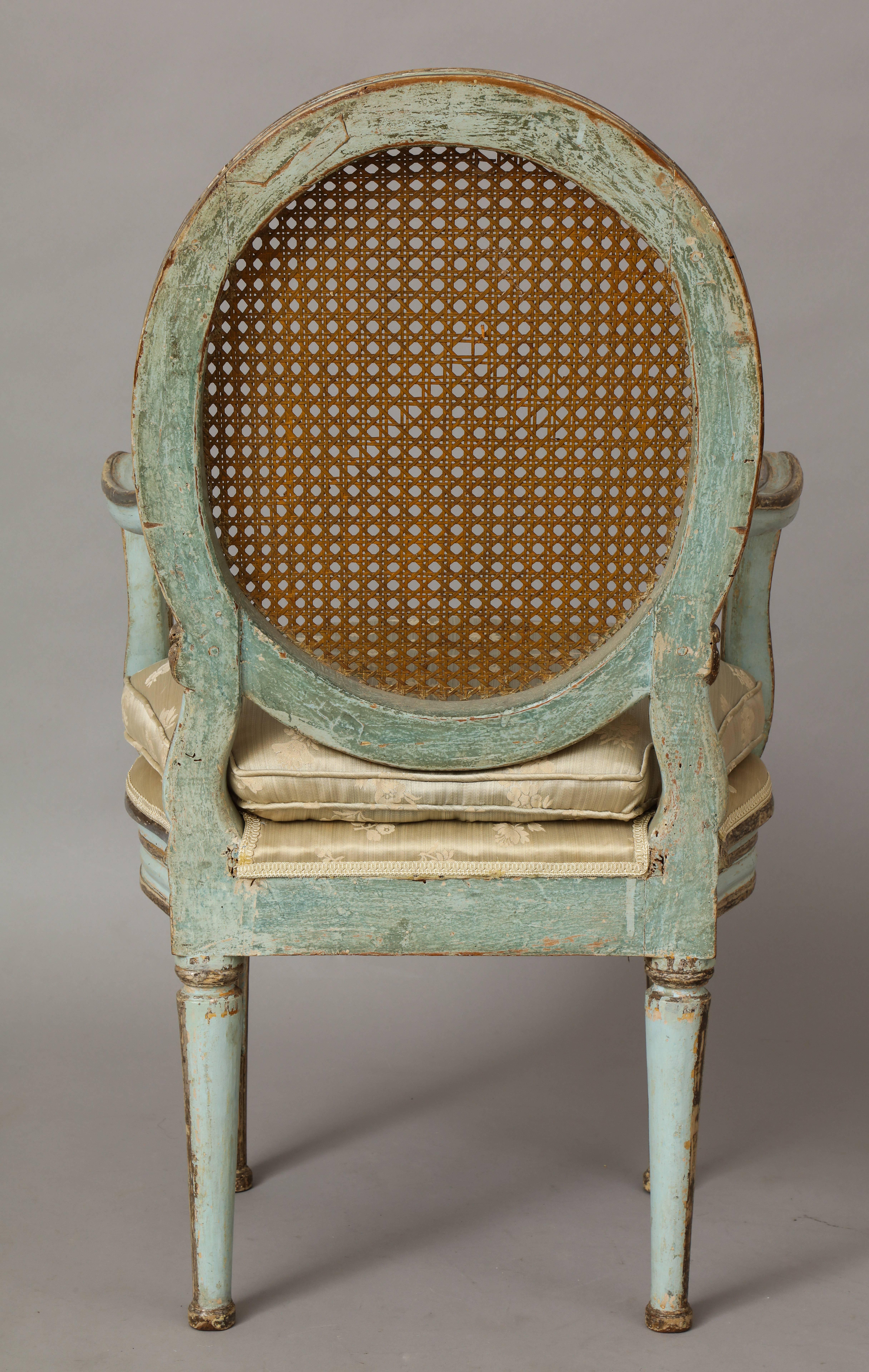 Venetian Neoclassic Painted Armchair with Oval Caned Back 2