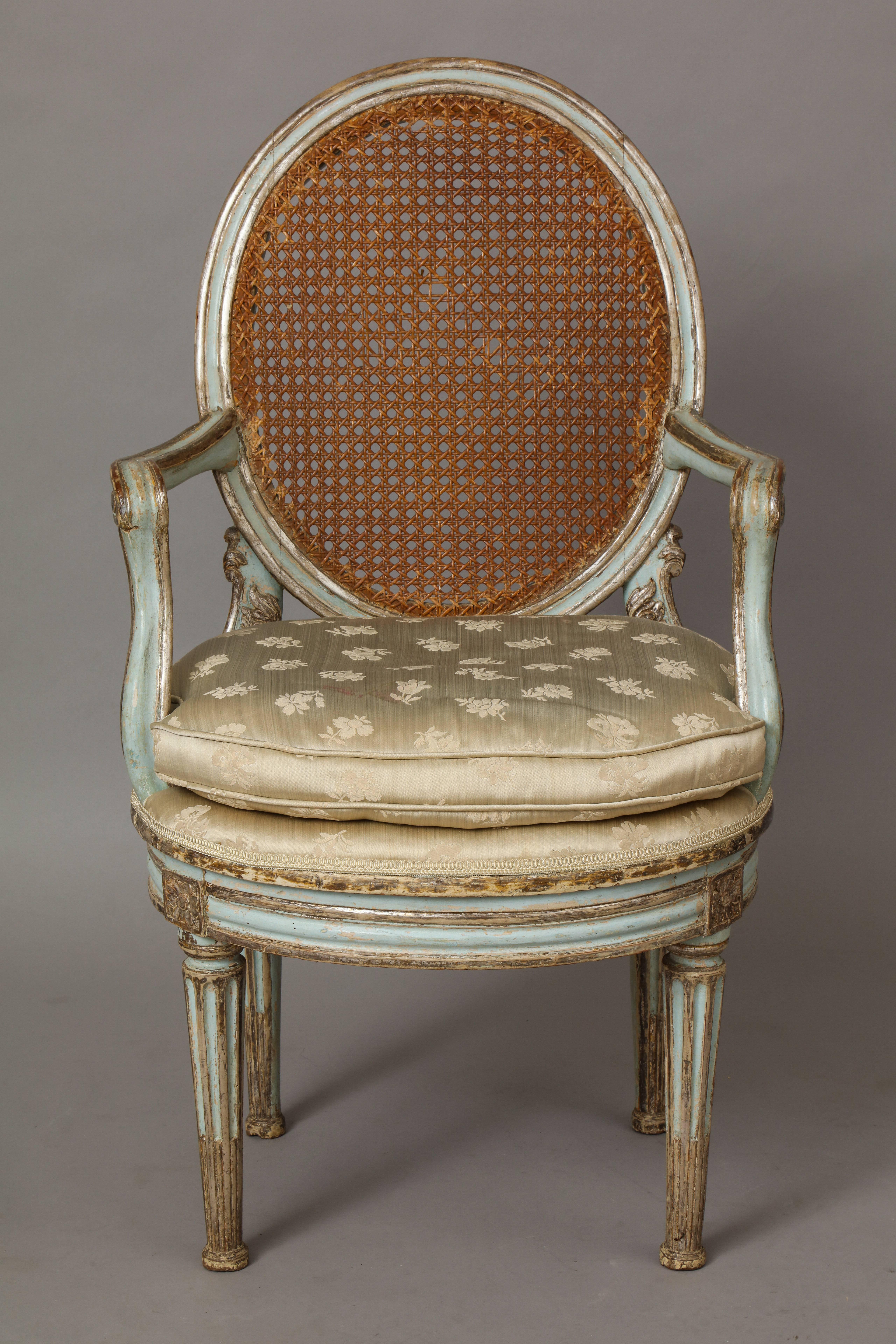 Venetian Neoclassic Painted Armchair with Oval Caned Back 3