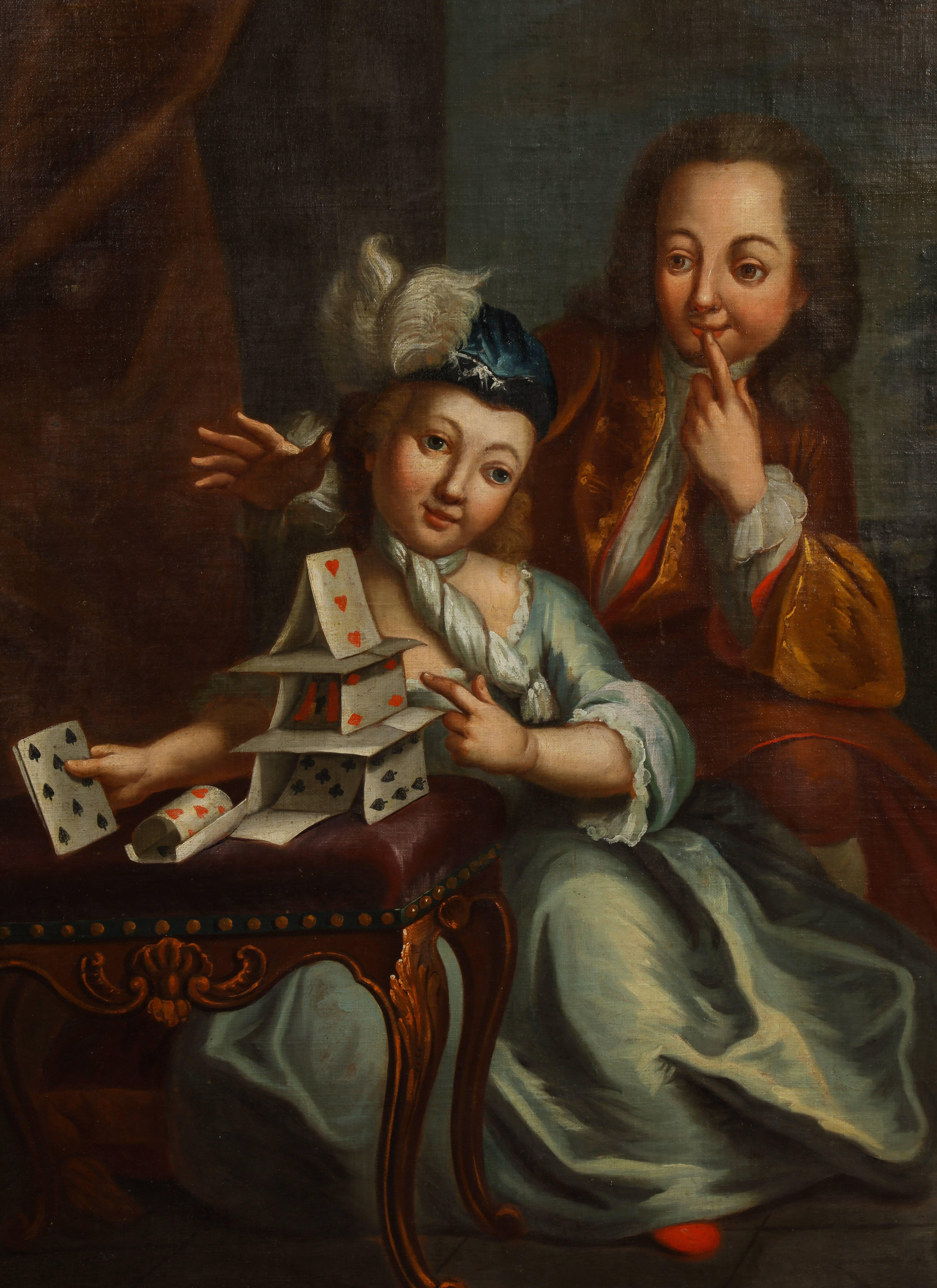 Rococo German 18th Century Oil Painting, House of Cards