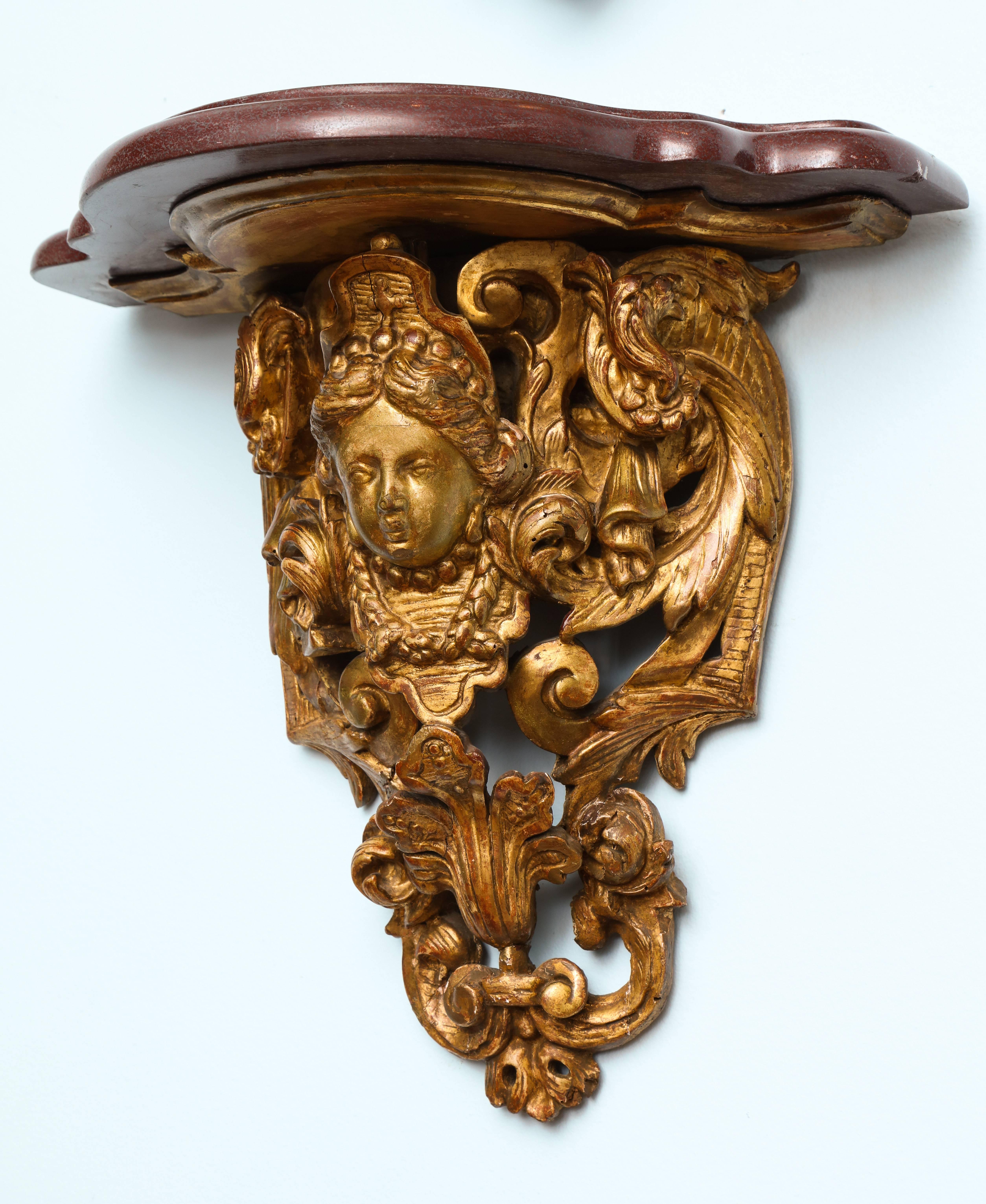 Regency French Regence Gilded Wall Bracket with a Marble Top
