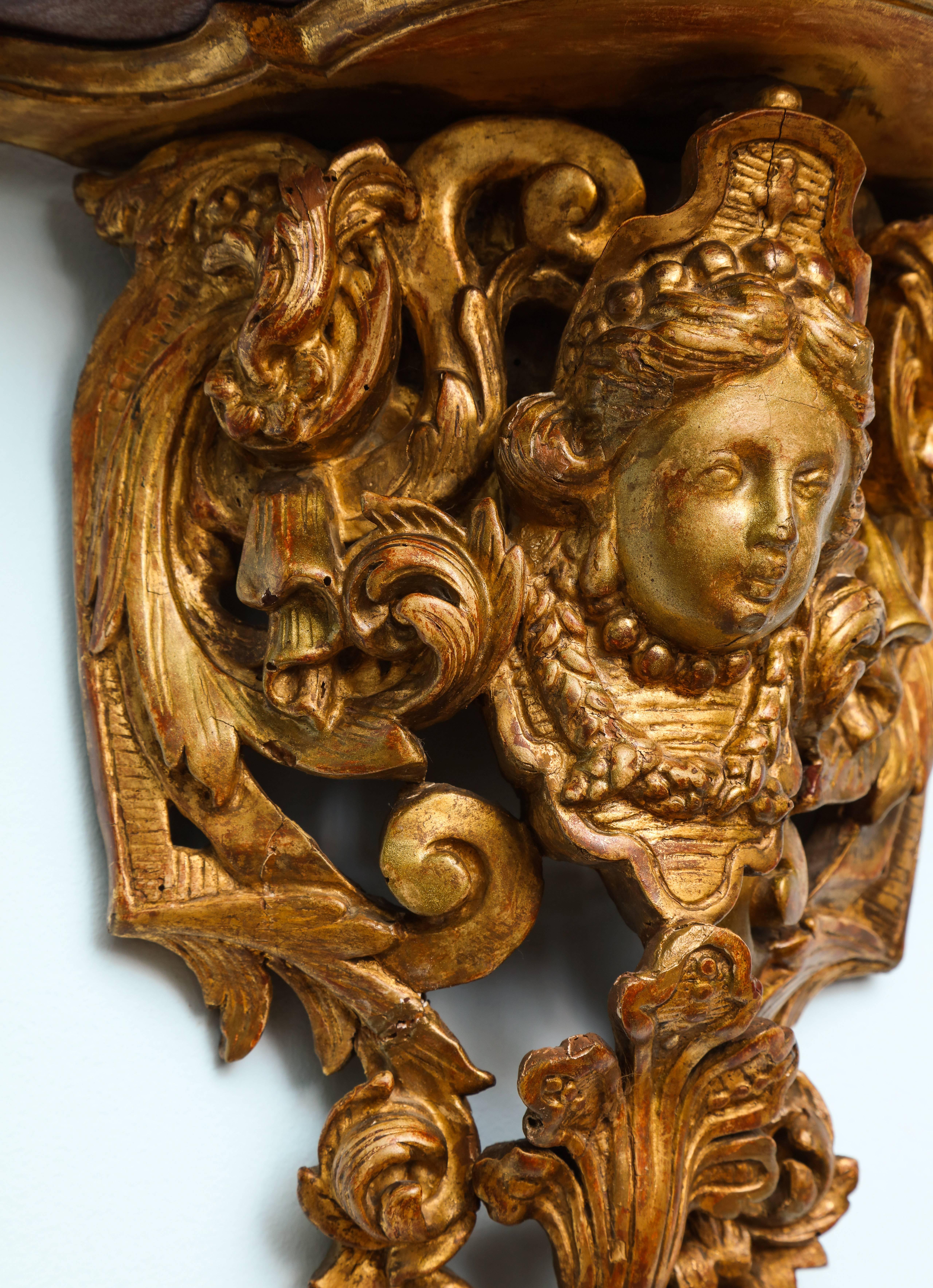 Early 18th Century French Regence Gilded Wall Bracket with a Marble Top