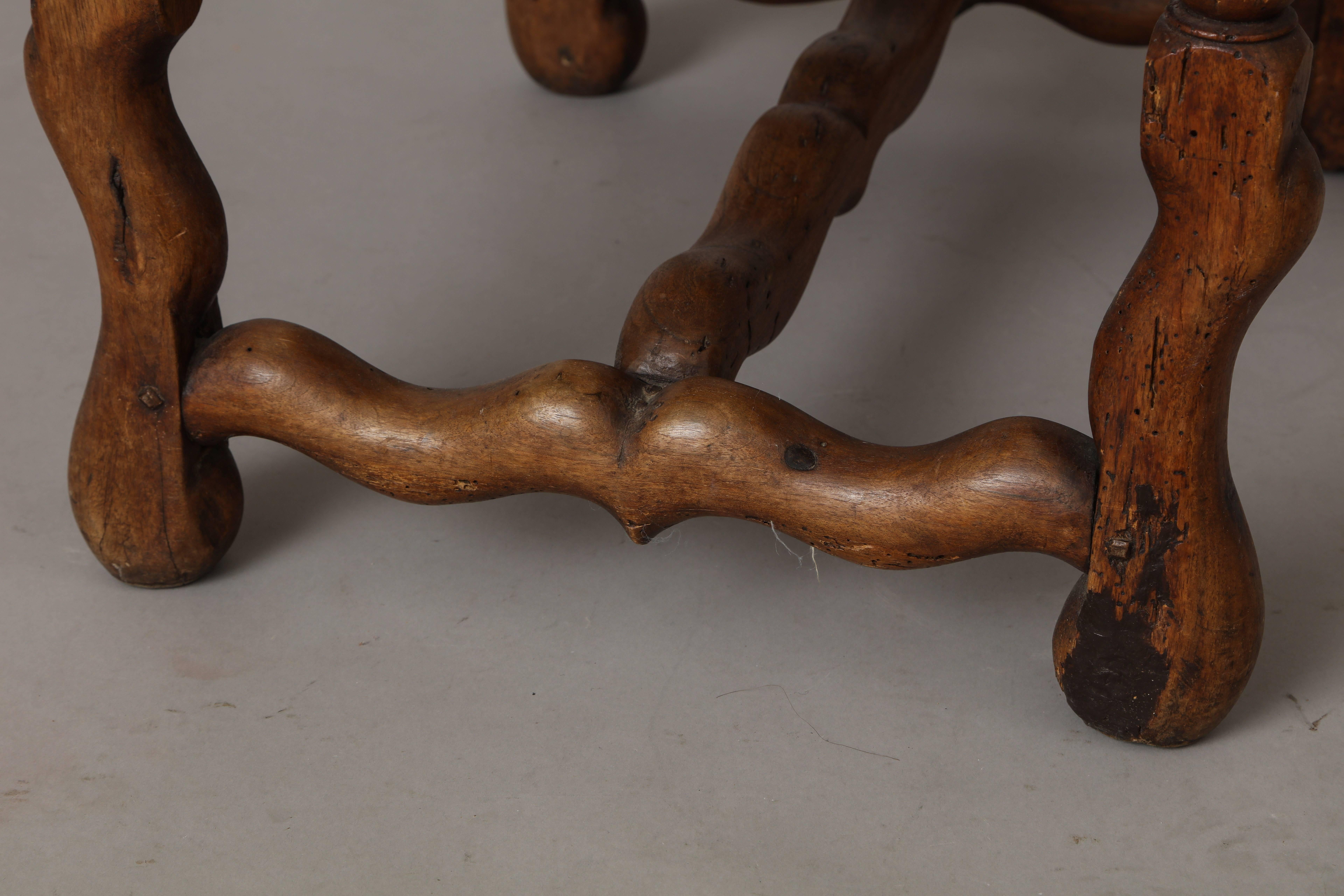 Louis XIII French Walnut Stool with ‘Os De Mouton’ Legs and Stretcher 4