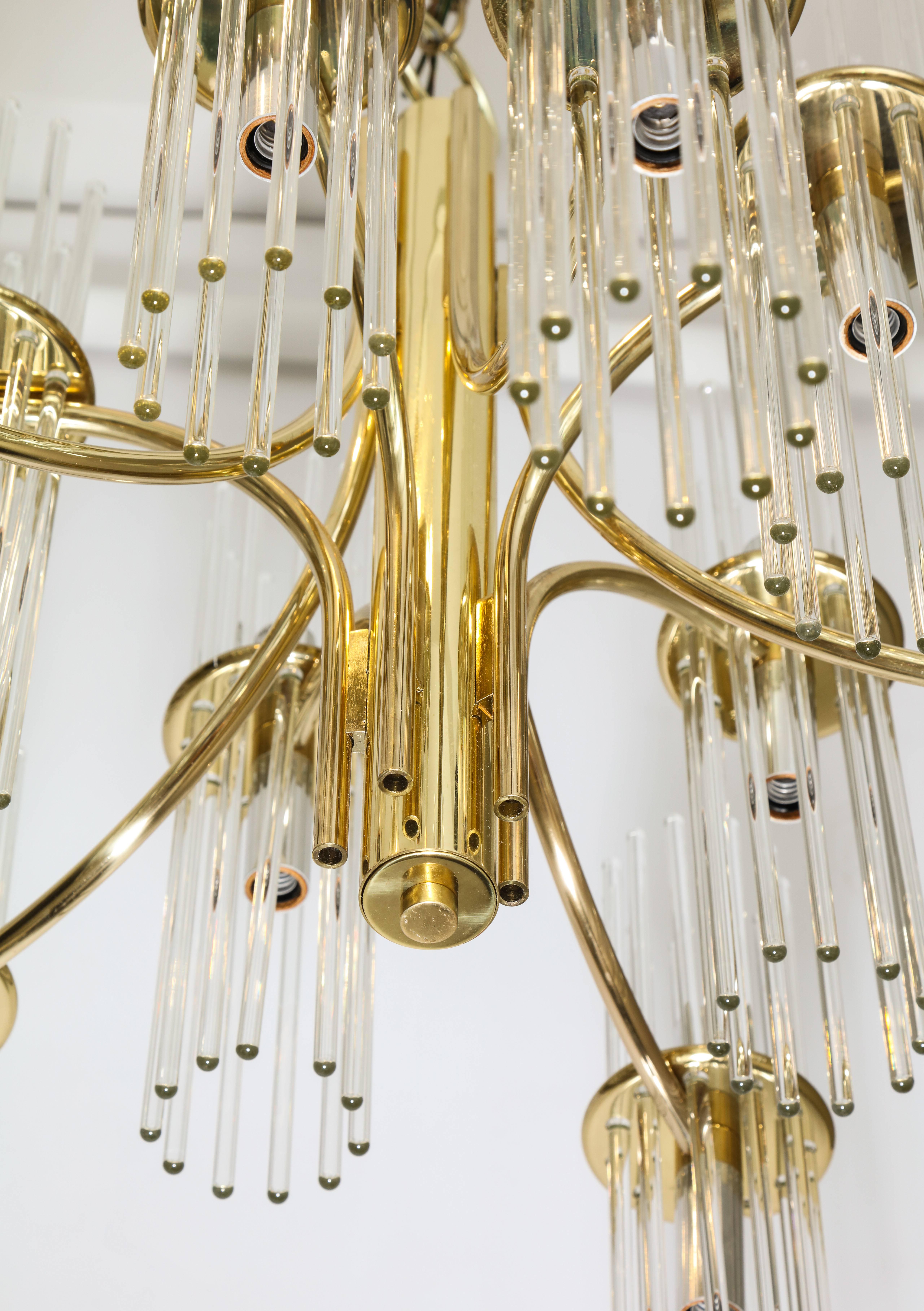 Italian 1970s Brass Nine-Arm Chandelier with Glass Prisms 4