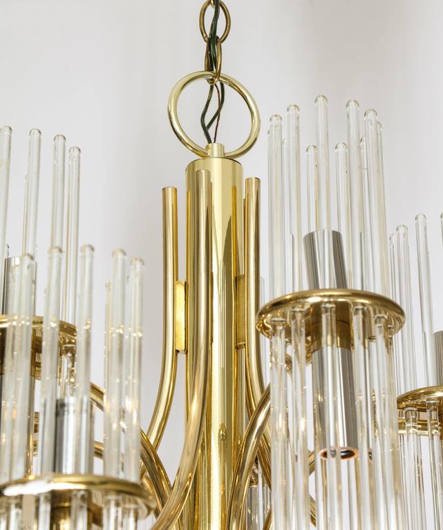 Italian 1970s Brass NineArm Chandelier with Glass Prisms at 1stDibs