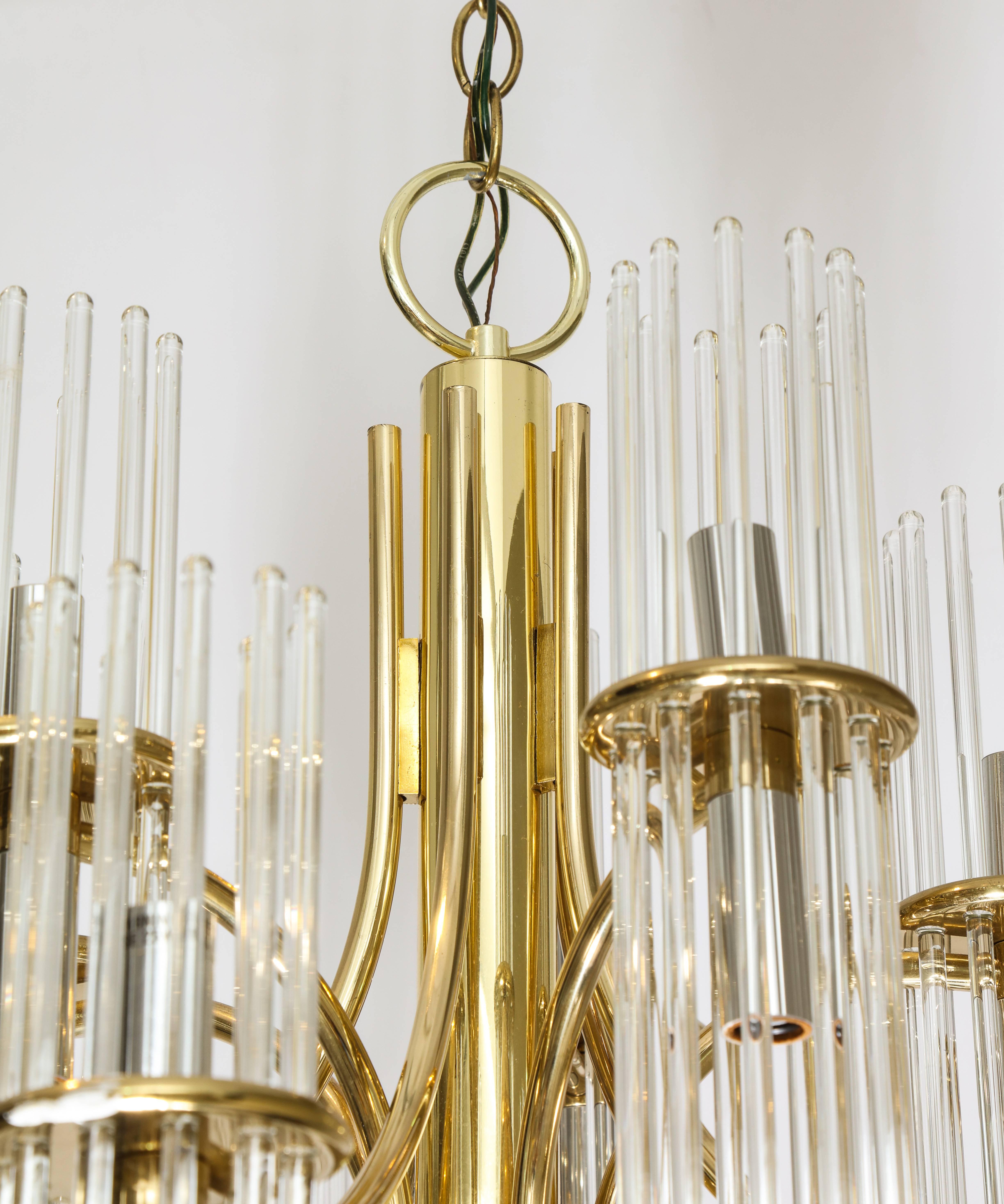 Italian 1970s Brass Nine-Arm Chandelier with Glass Prisms 5