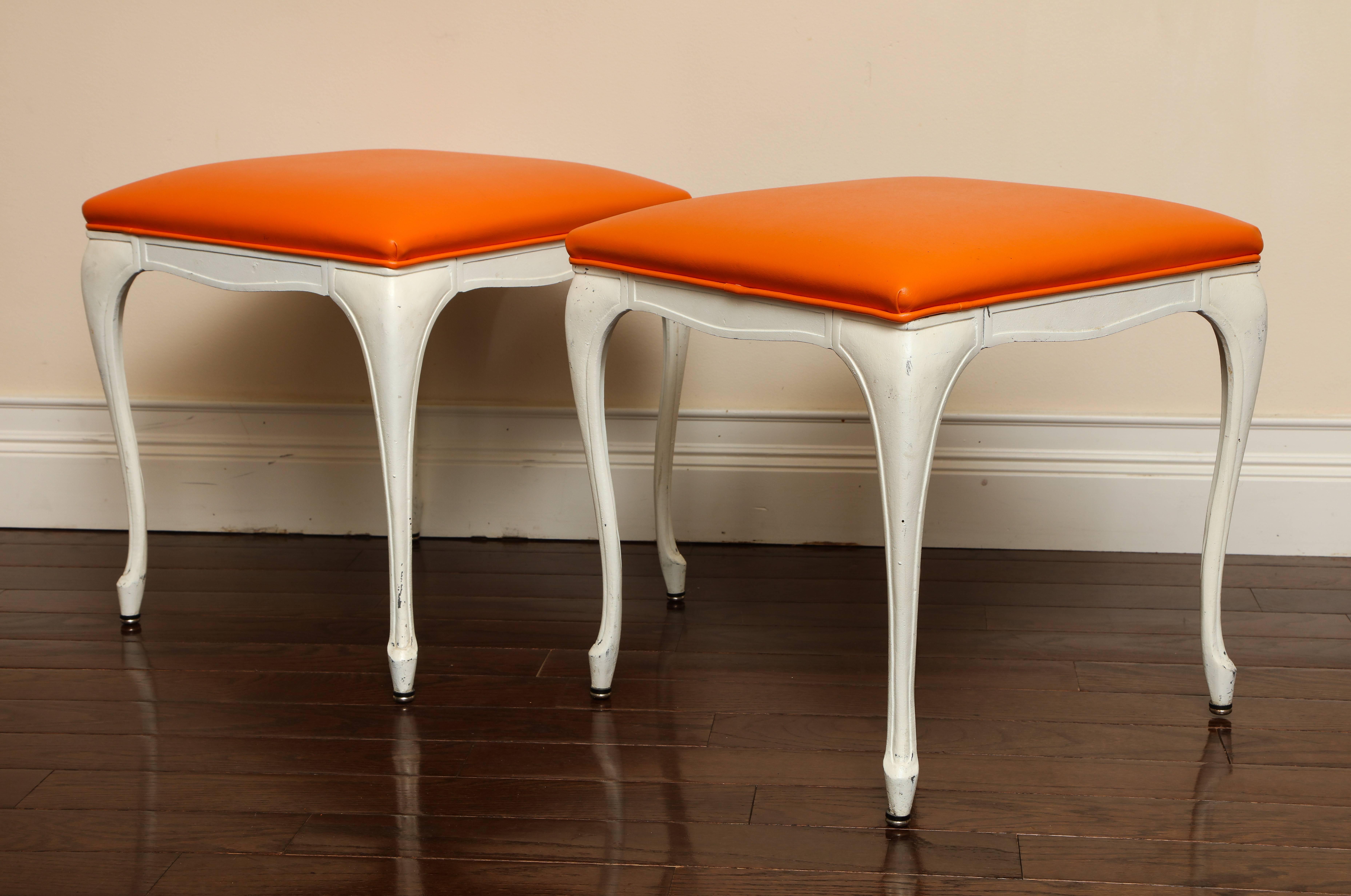 American Pair of Mid-Century Modern Painted White Metal Benches or Stools