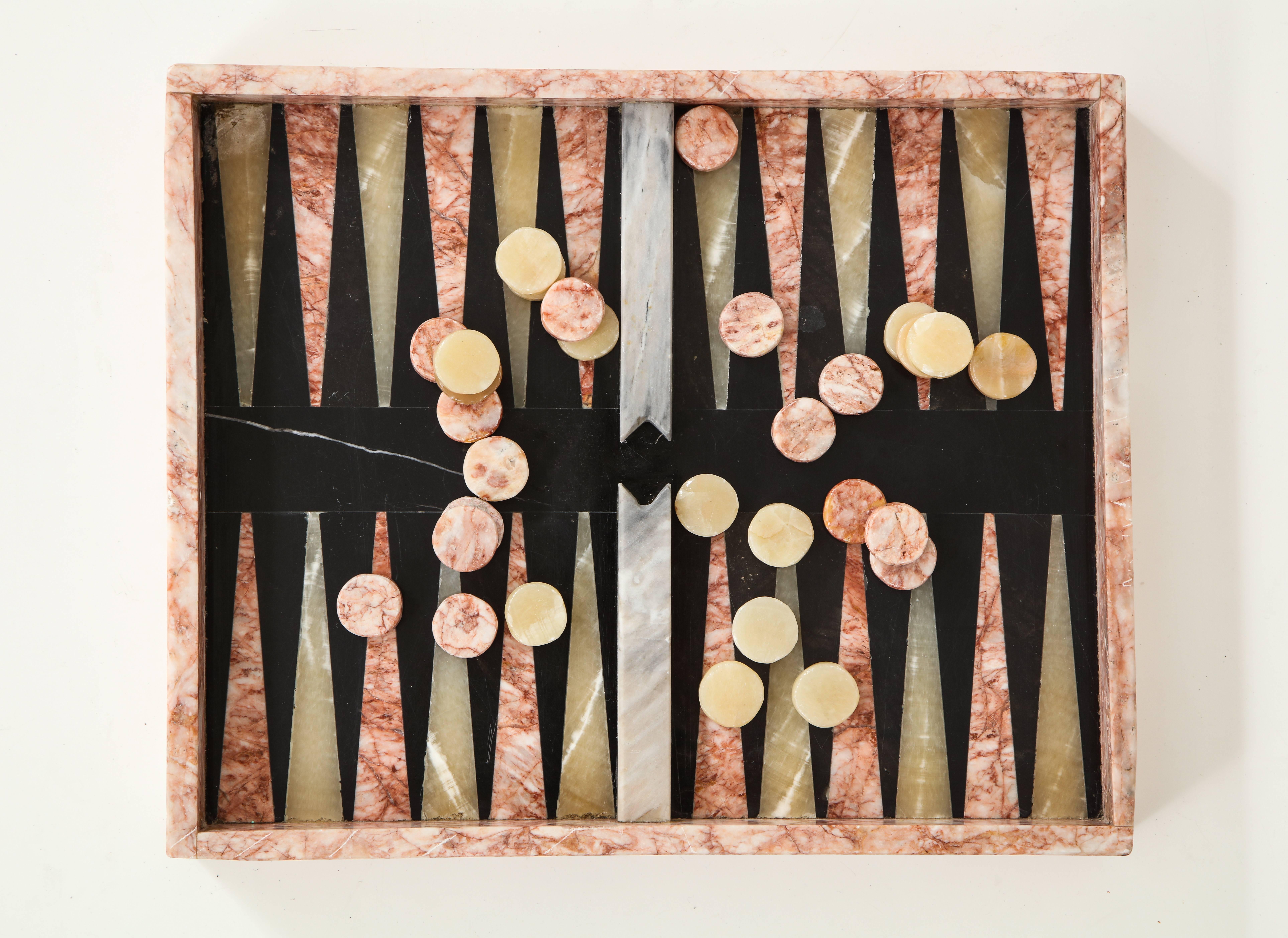 Italian Marble Inlaid Backgammon Set In Excellent Condition In New York, NY